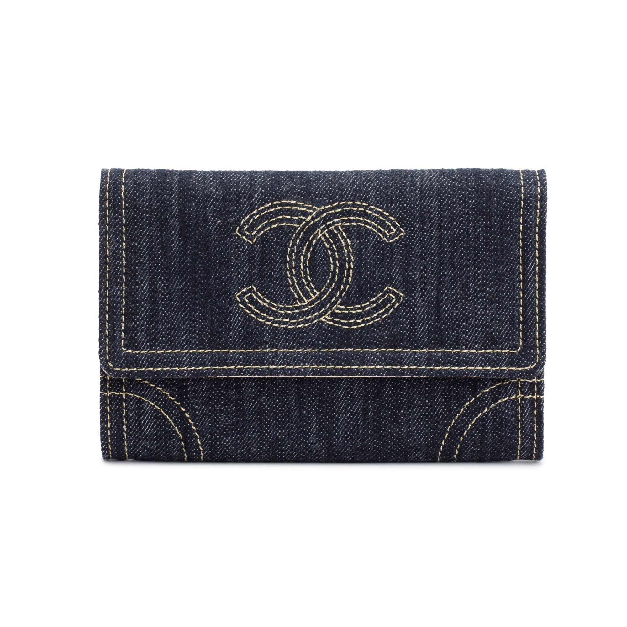 Chanel Blue Denim CC Gusset Flap Wallet w/ Authenticity Card