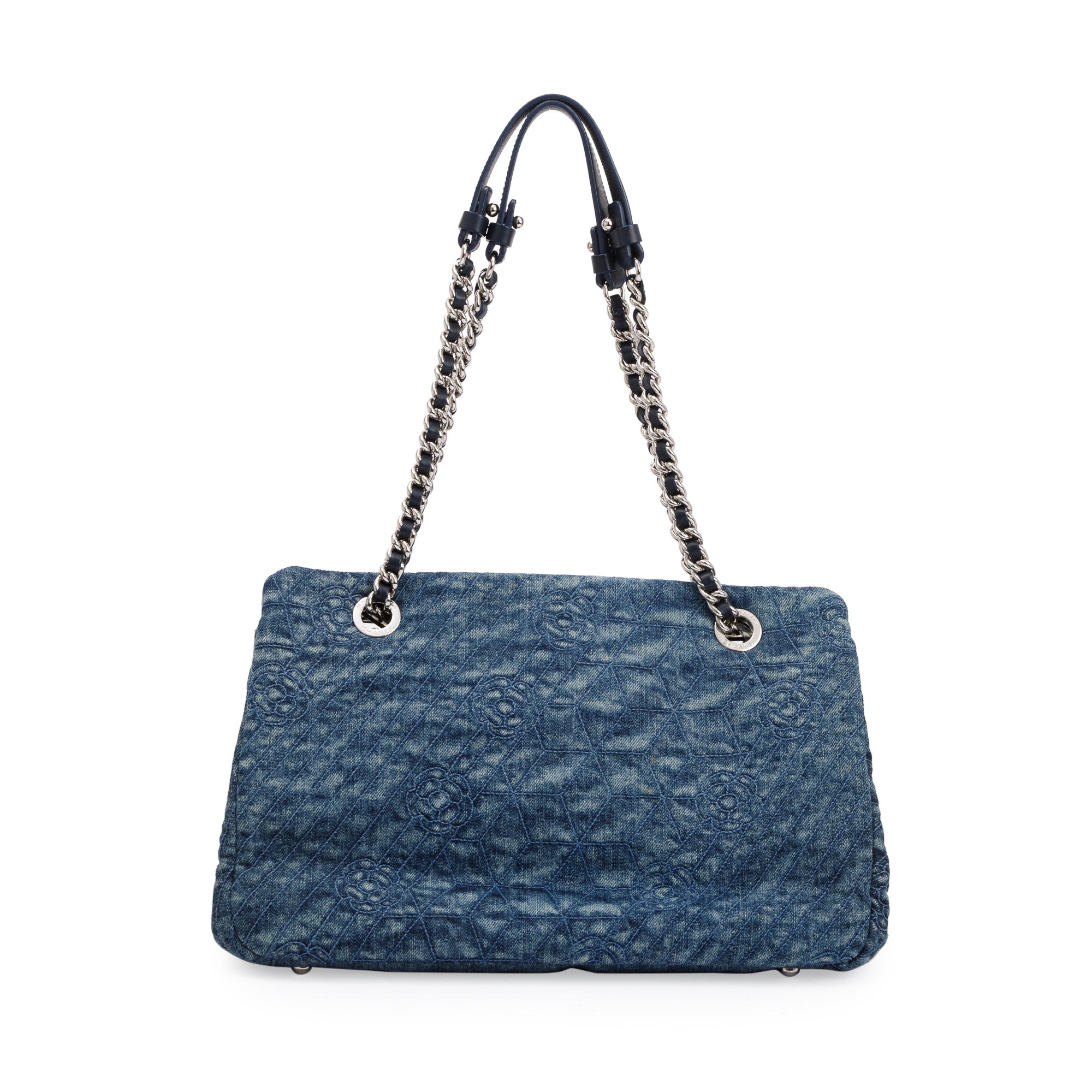 Chanel Blue Denim Camellia Tote Bag w/ Authenticity Card