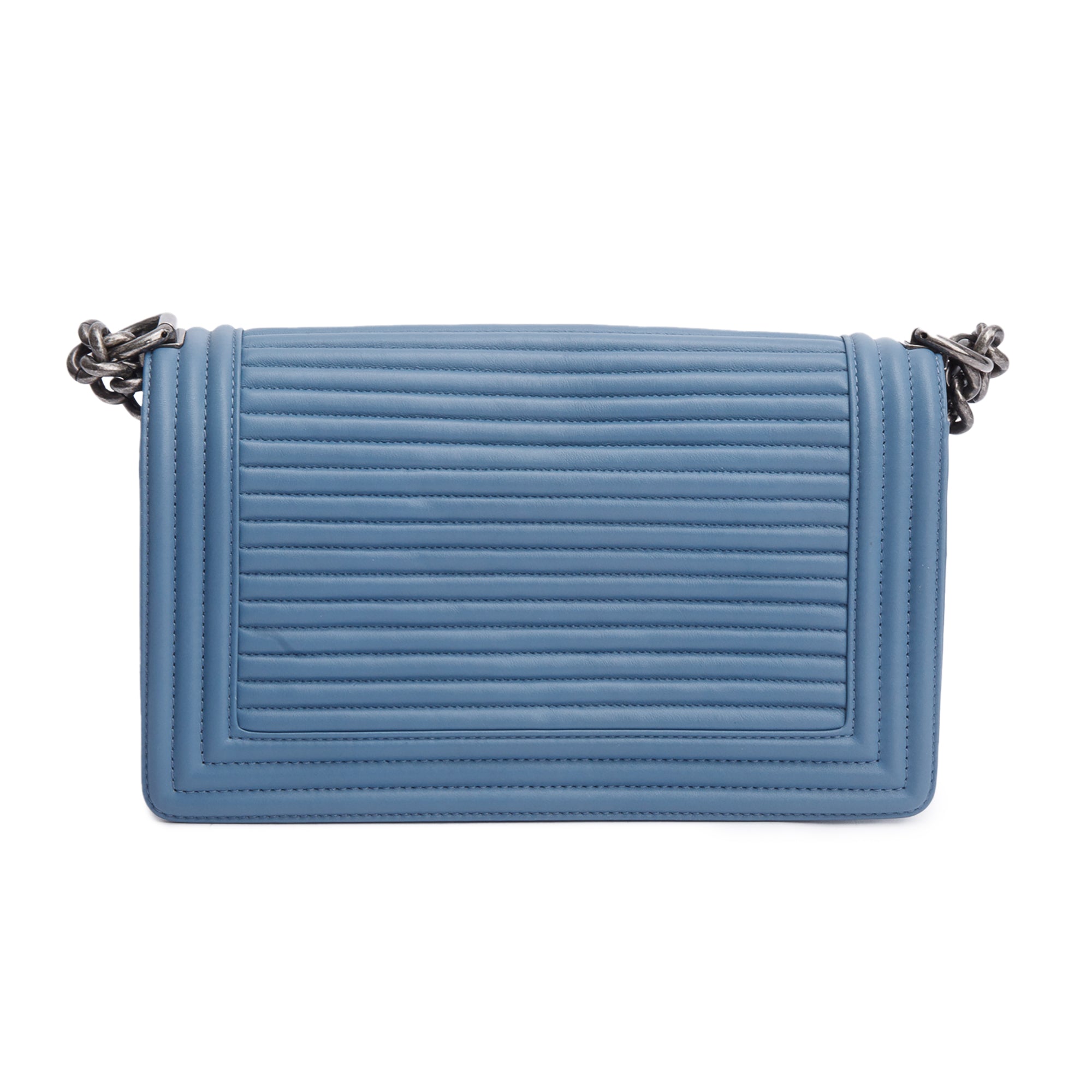 Chanel Blue Horizontal Quilted Lambskin Leather Medium Boy Bag w/ Box & Authenticity Card