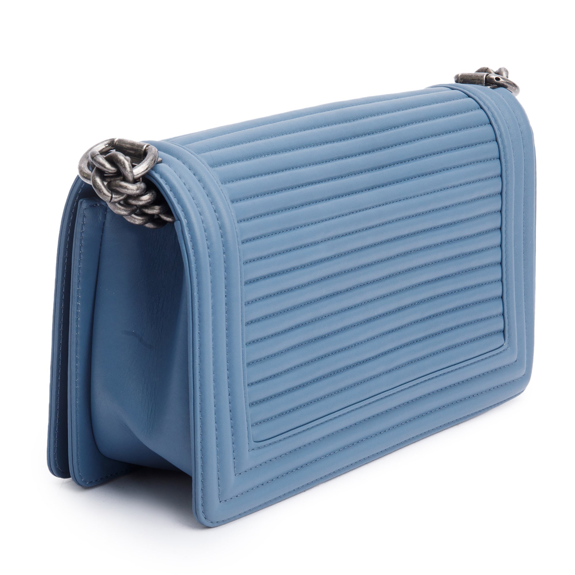 Chanel Blue Horizontal Quilted Lambskin Leather Medium Boy Bag w/ Box & Authenticity Card