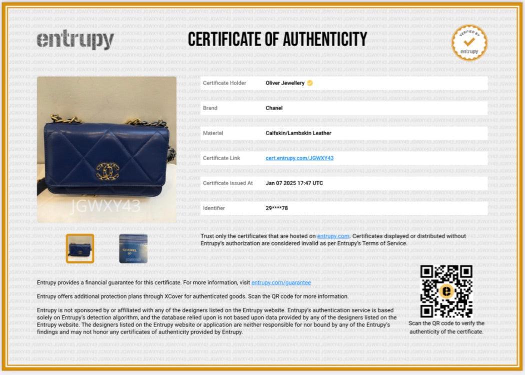 Chanel Blue Lambskin Leather 19 Wallet On Chain w/ Box & Authenticity Card