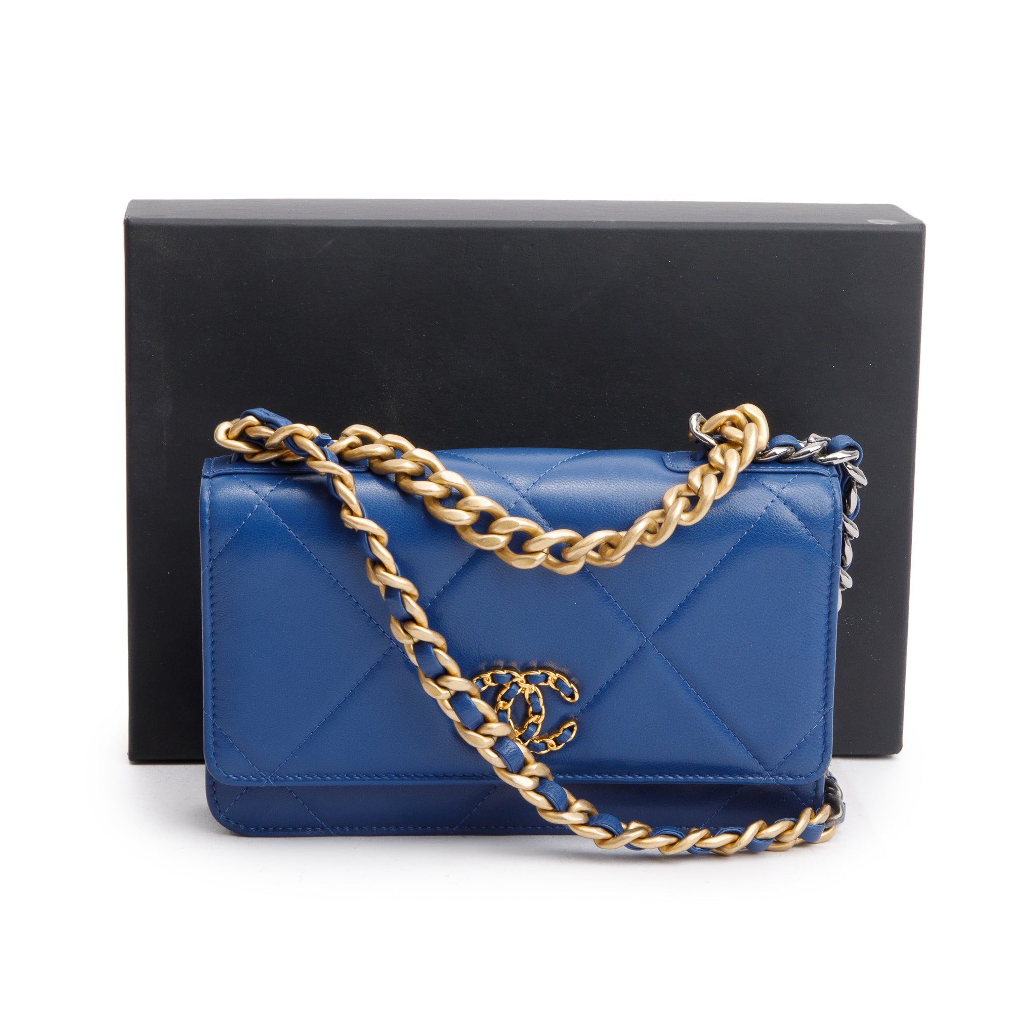 Chanel Blue Lambskin Leather 19 Wallet On Chain w/ Box & Authenticity Card