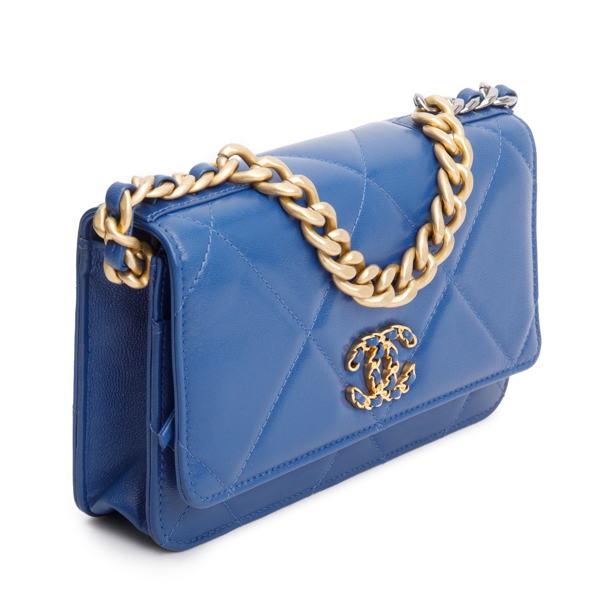 Chanel Blue Lambskin Leather 19 Wallet On Chain w/ Box & Authenticity Card