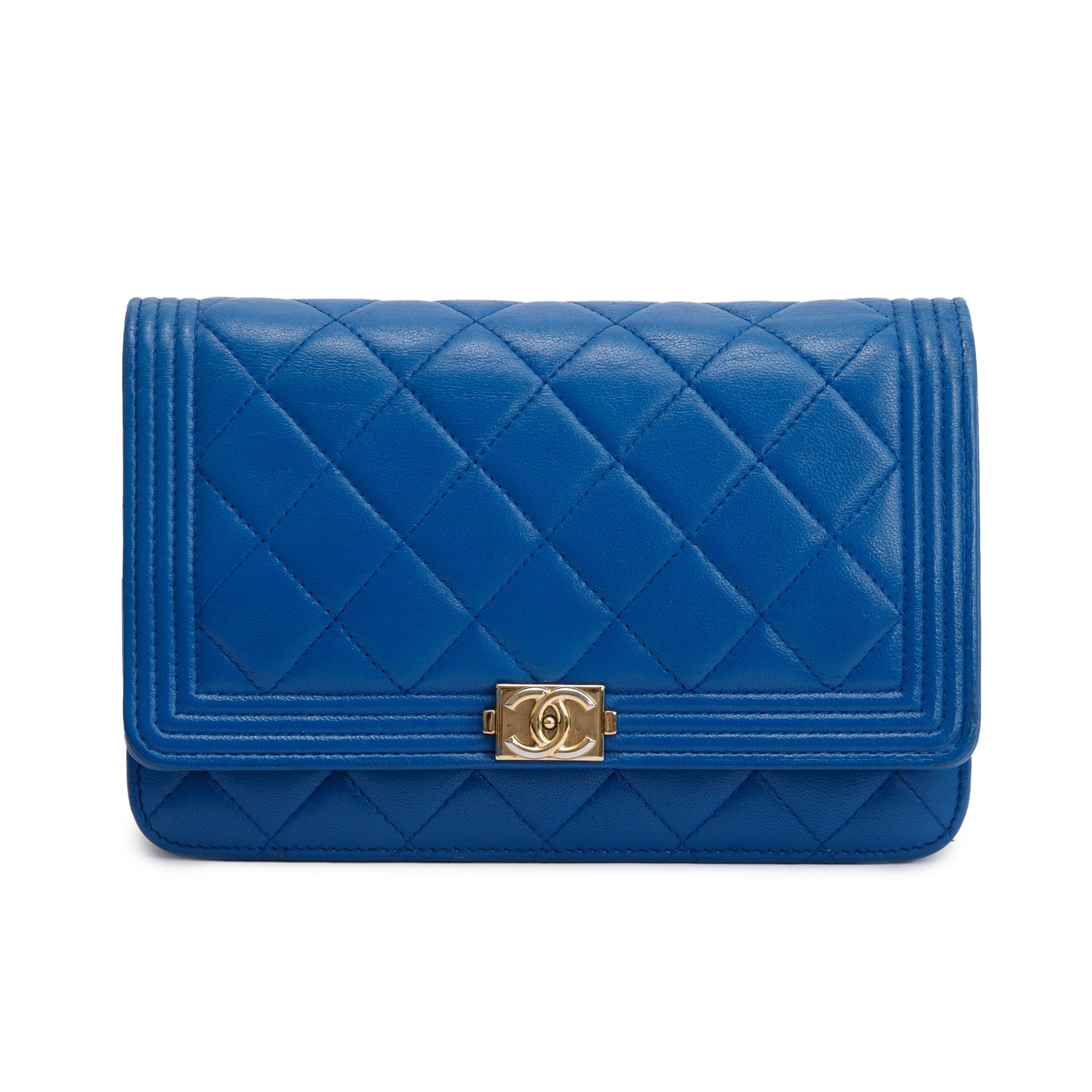 Chanel Blue Lambskin Leather Boy Wallet on Chain