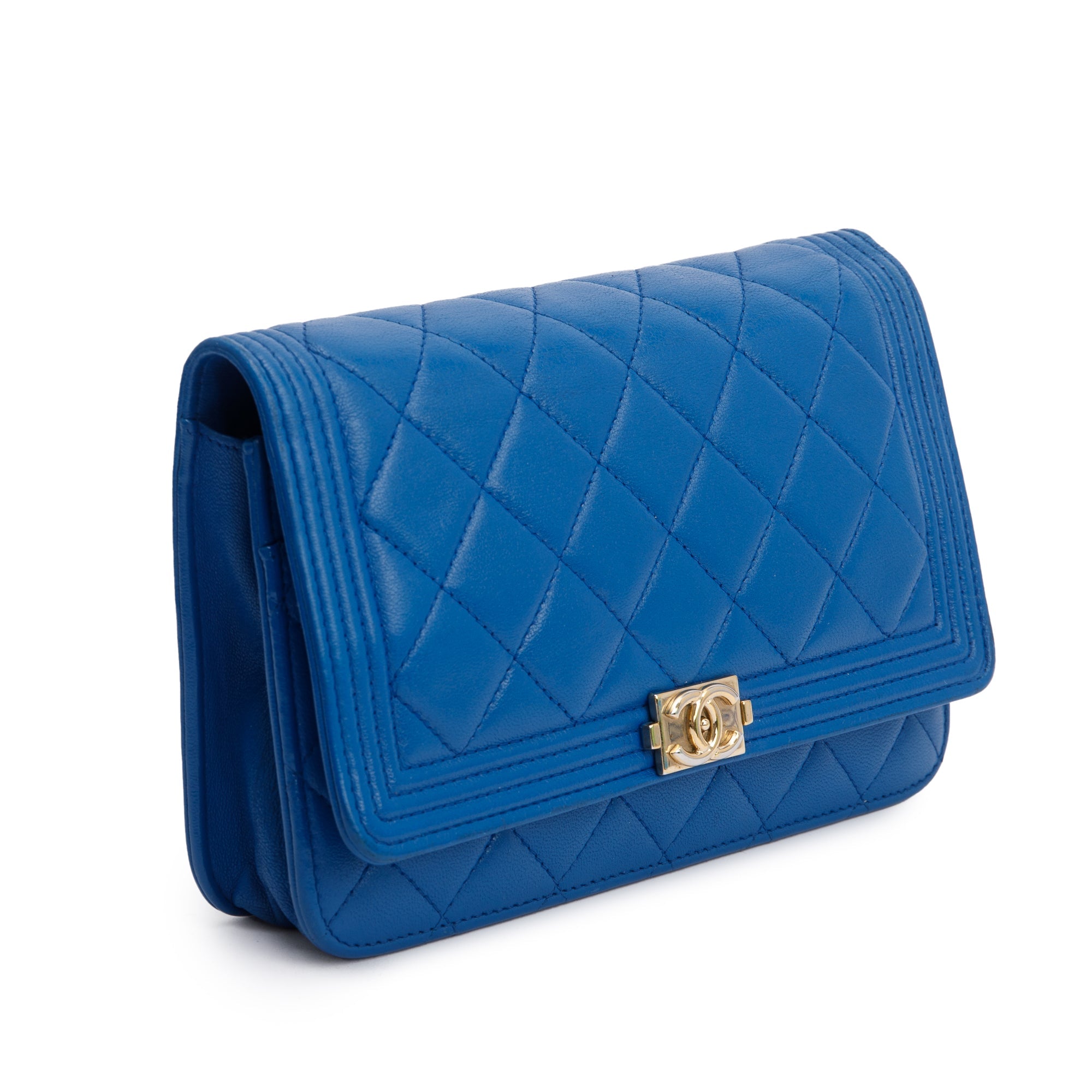 Chanel Blue Lambskin Leather Boy Wallet on Chain