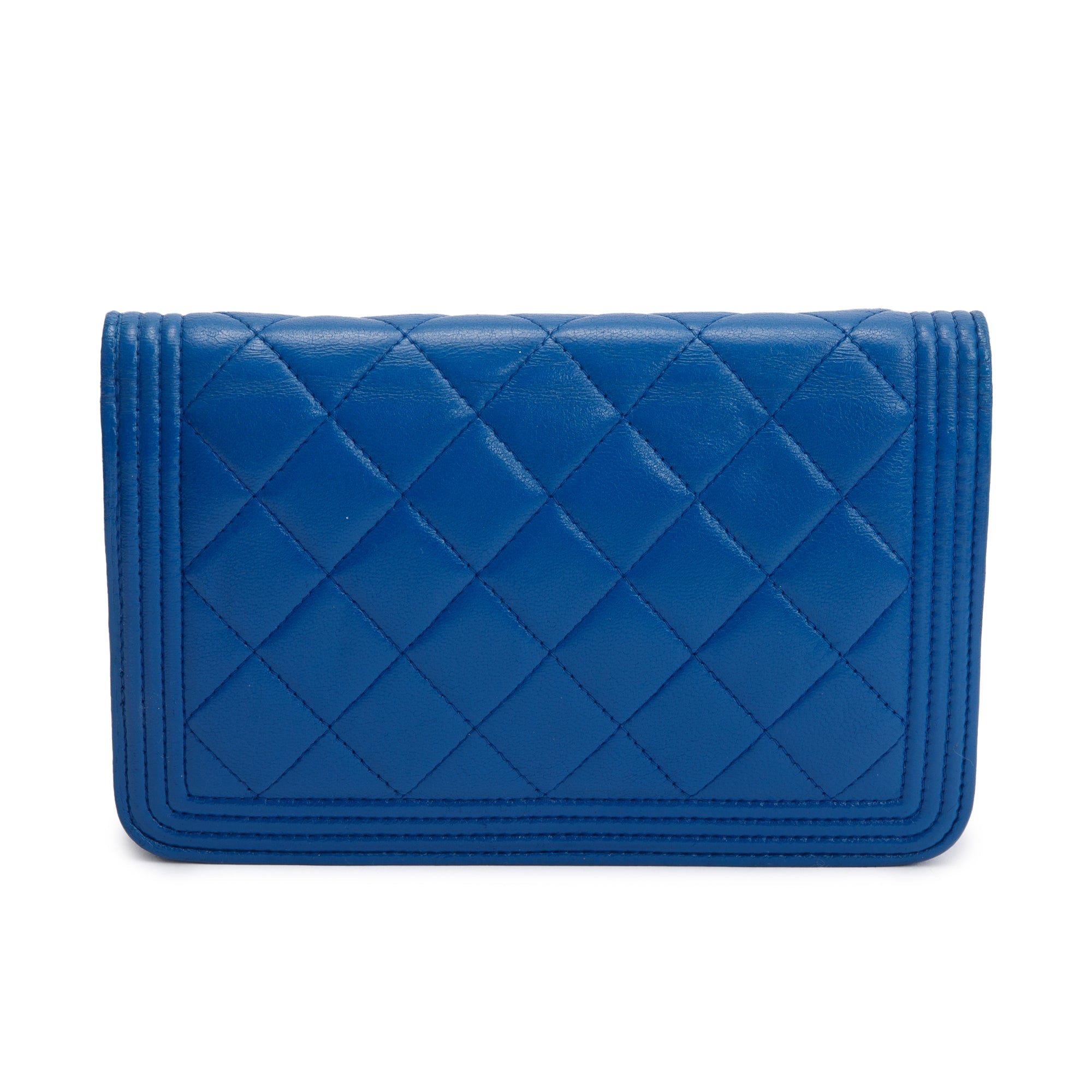 Chanel Blue Lambskin Leather Boy Wallet on Chain