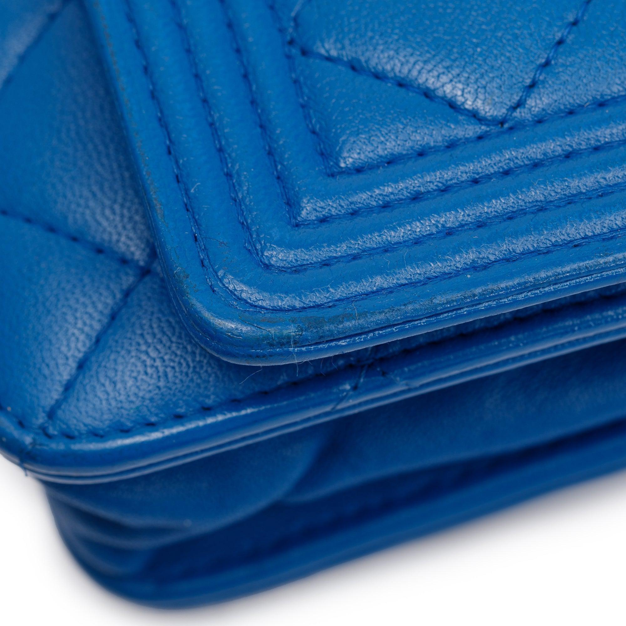 Chanel Blue Lambskin Leather Boy Wallet on Chain