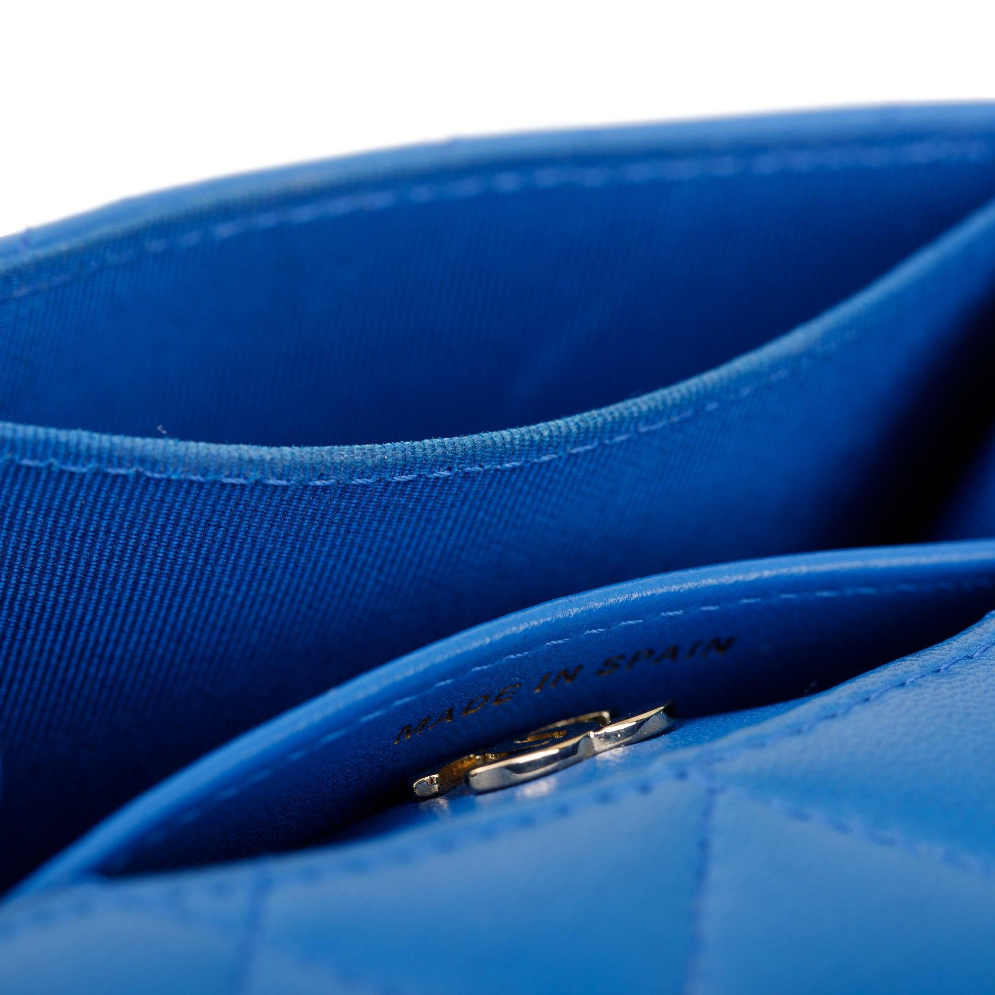 Chanel Blue Lambskin Leather Classic Flap Card Holder w/ Box, Authenticity Card & Receipt