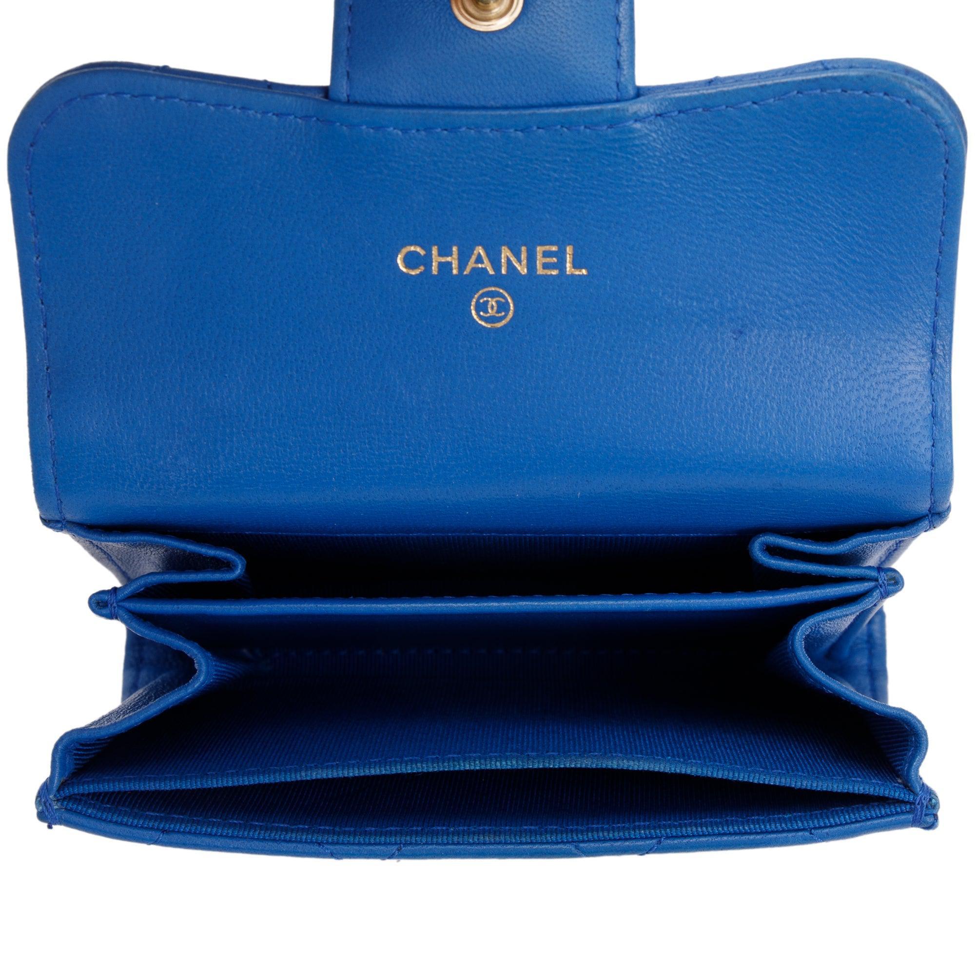 Chanel Blue Lambskin Leather Classic Flap Card Holder w/ Box, Authenticity Card & Receipt