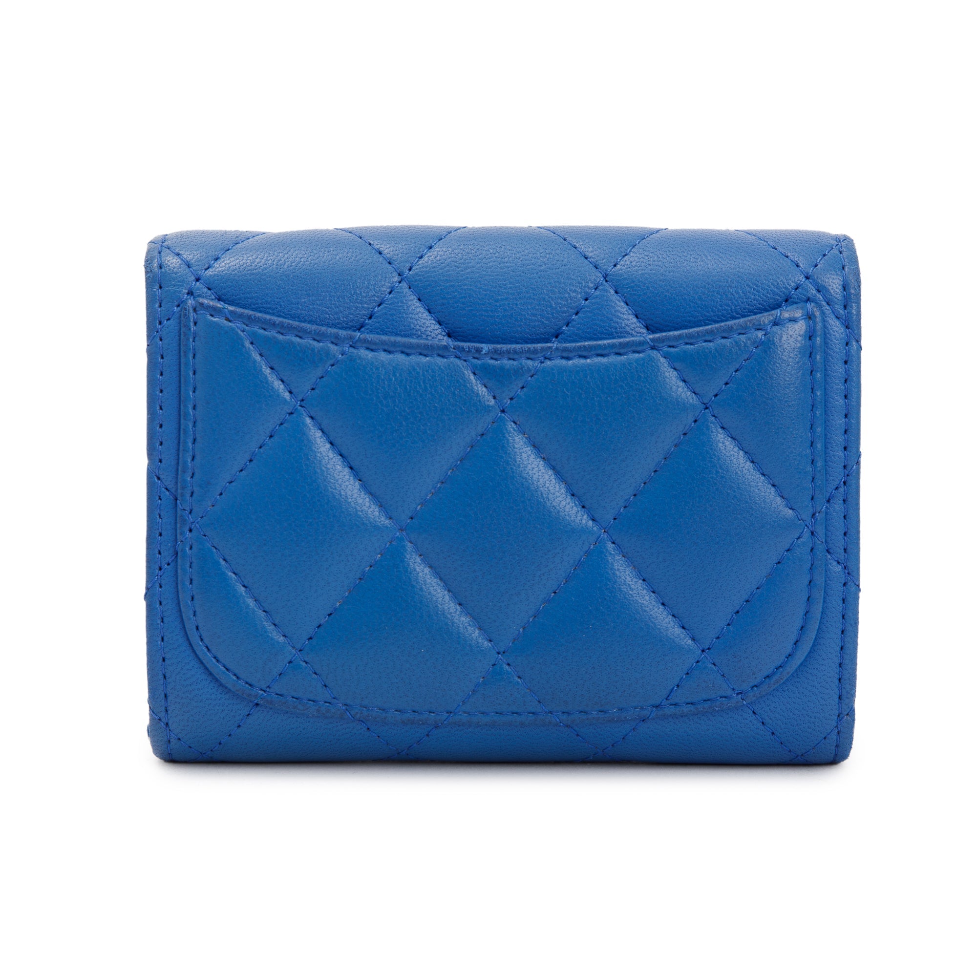 Chanel Blue Lambskin Leather Classic Flap Card Holder w/ Box, Authenticity Card & Receipt