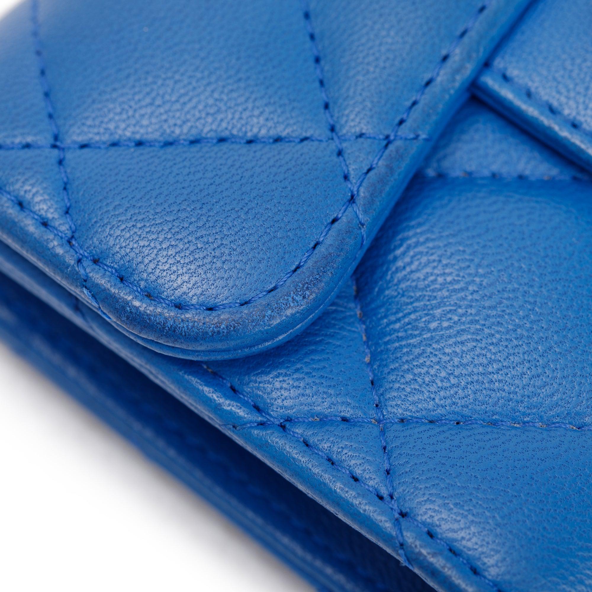 Chanel Blue Lambskin Leather Classic Flap Card Holder w/ Box, Authenticity Card & Receipt