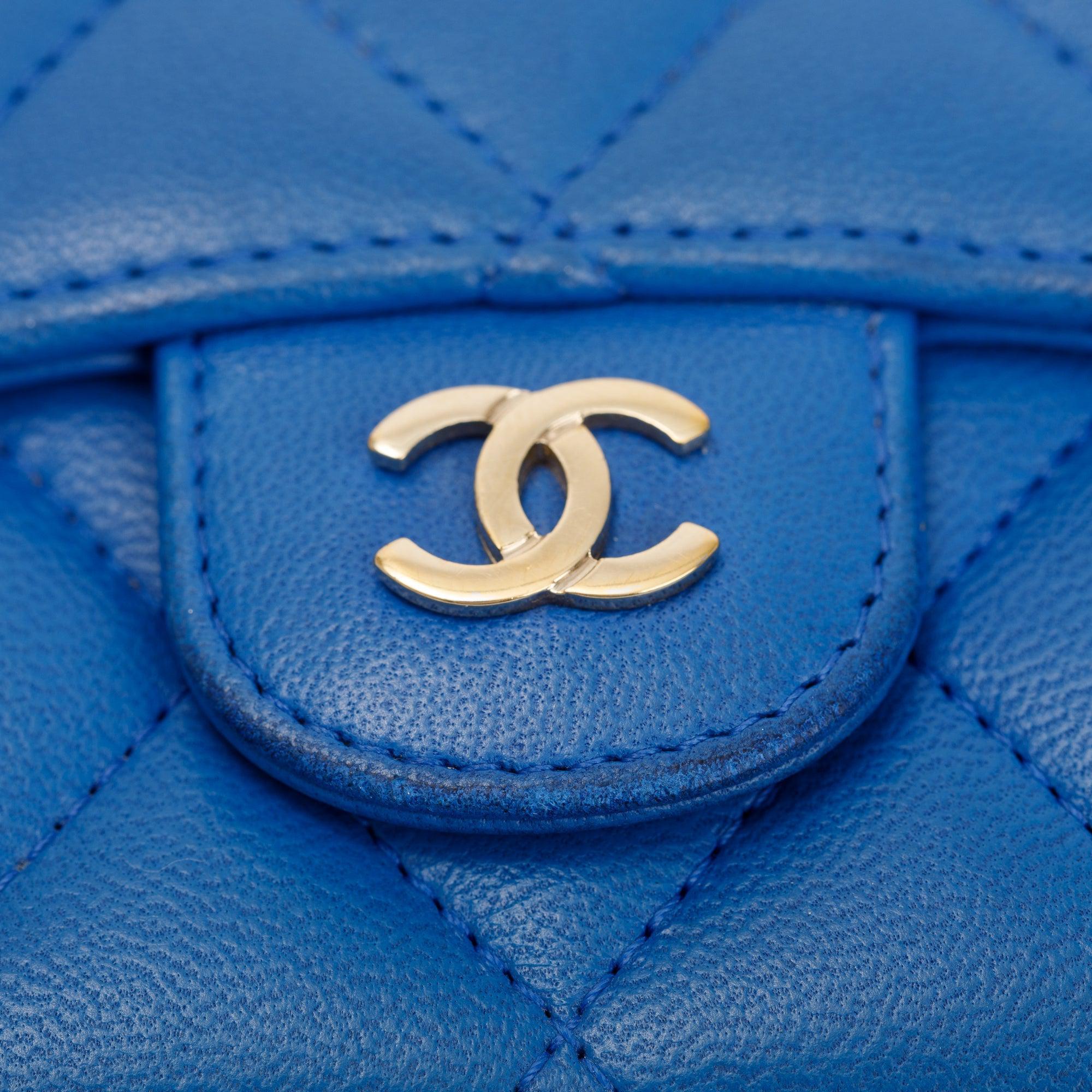 Chanel Blue Lambskin Leather Classic Flap Card Holder w/ Box, Authenticity Card & Receipt