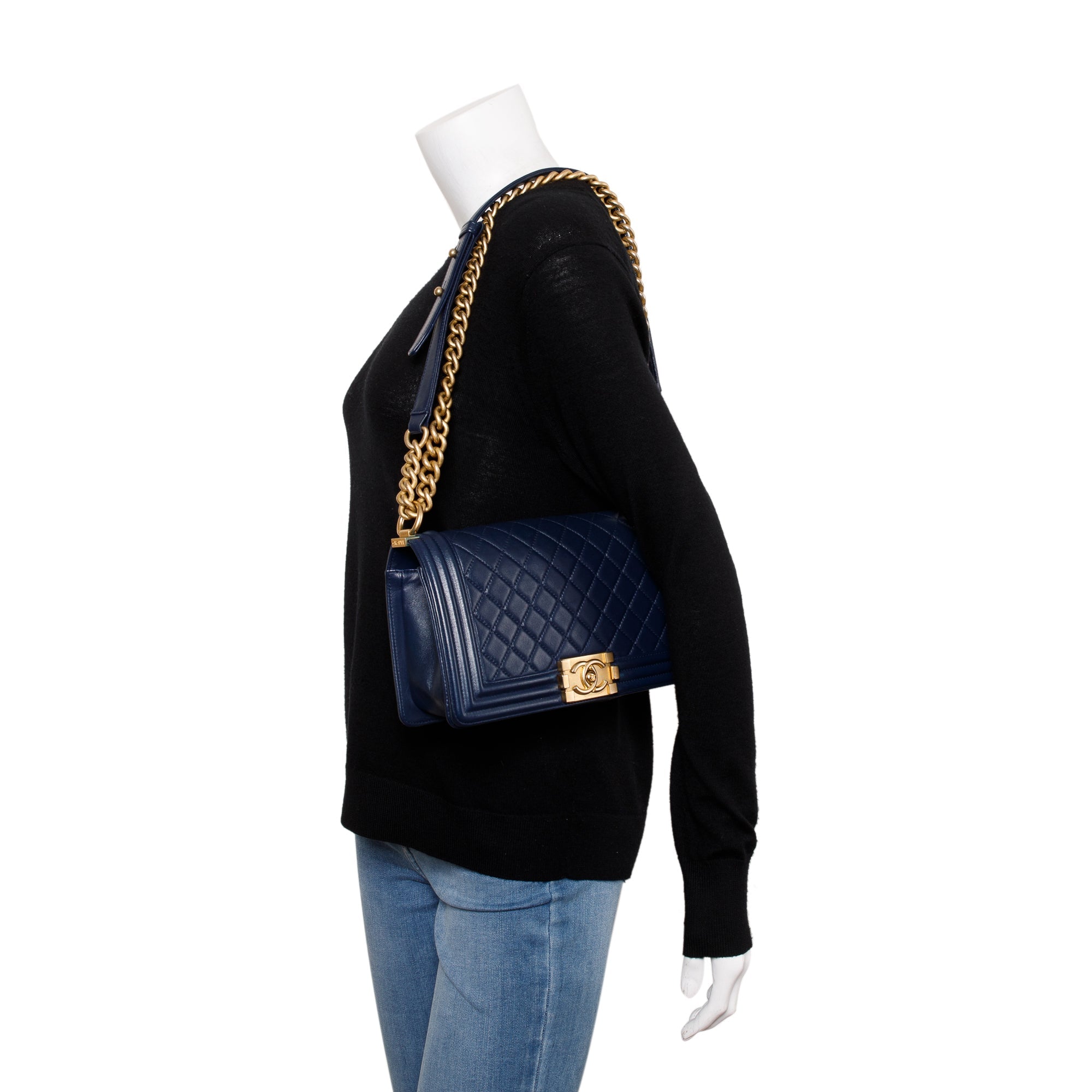 Chanel Blue Lambskin Leather Medium Boy Bag w/ Box & Authenticity Card