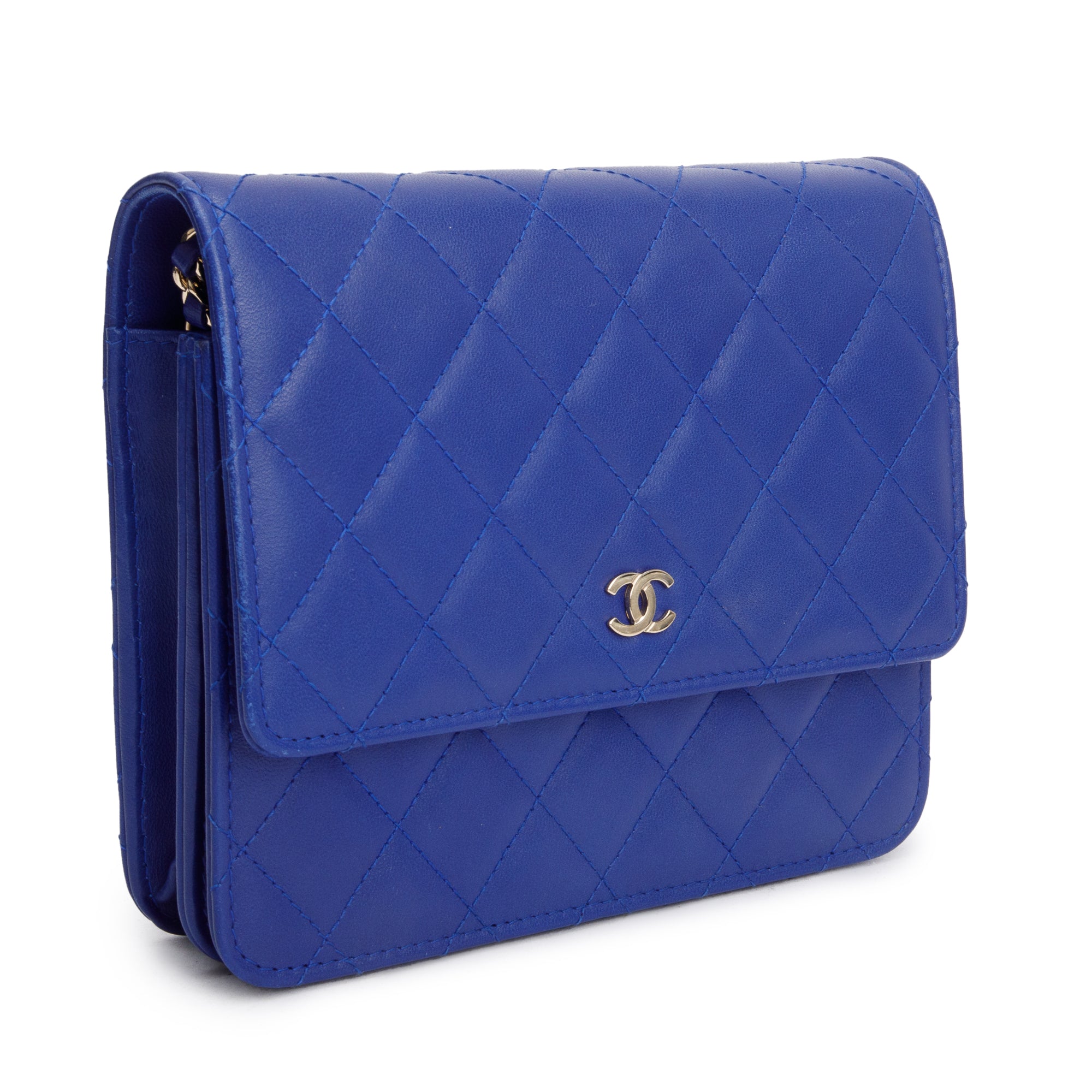 Chanel Blue Lambskin Quilted Square Wallet on Chain w/ Box & Authenticity Card