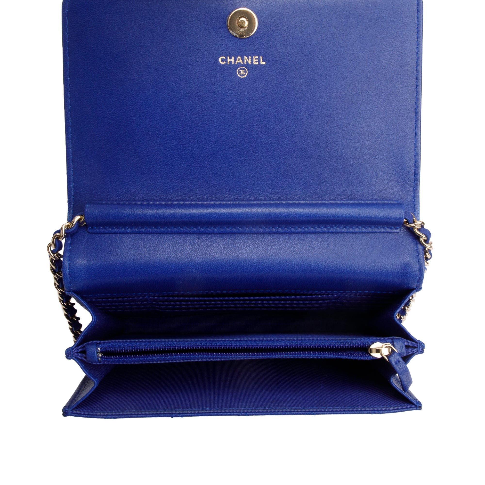 Chanel Blue Lambskin Quilted Square Wallet on Chain w/ Box & Authenticity Card