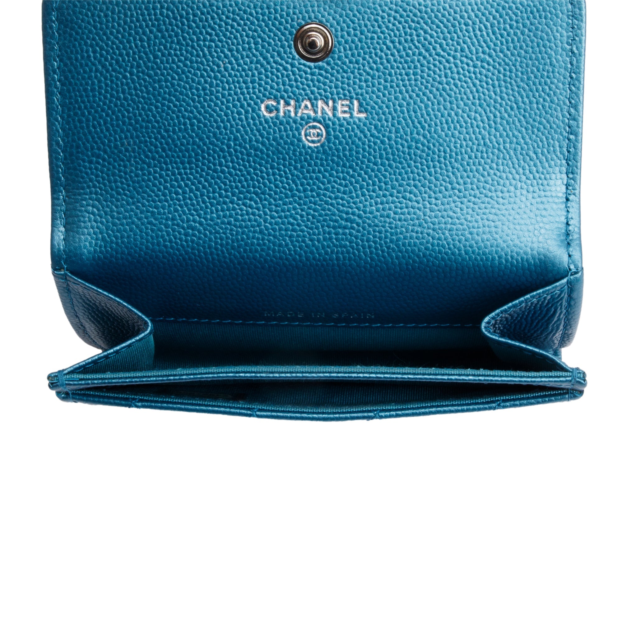 Chanel Blue Metallic Caviar Boy Flap Card Holder w/ Authenticity Card