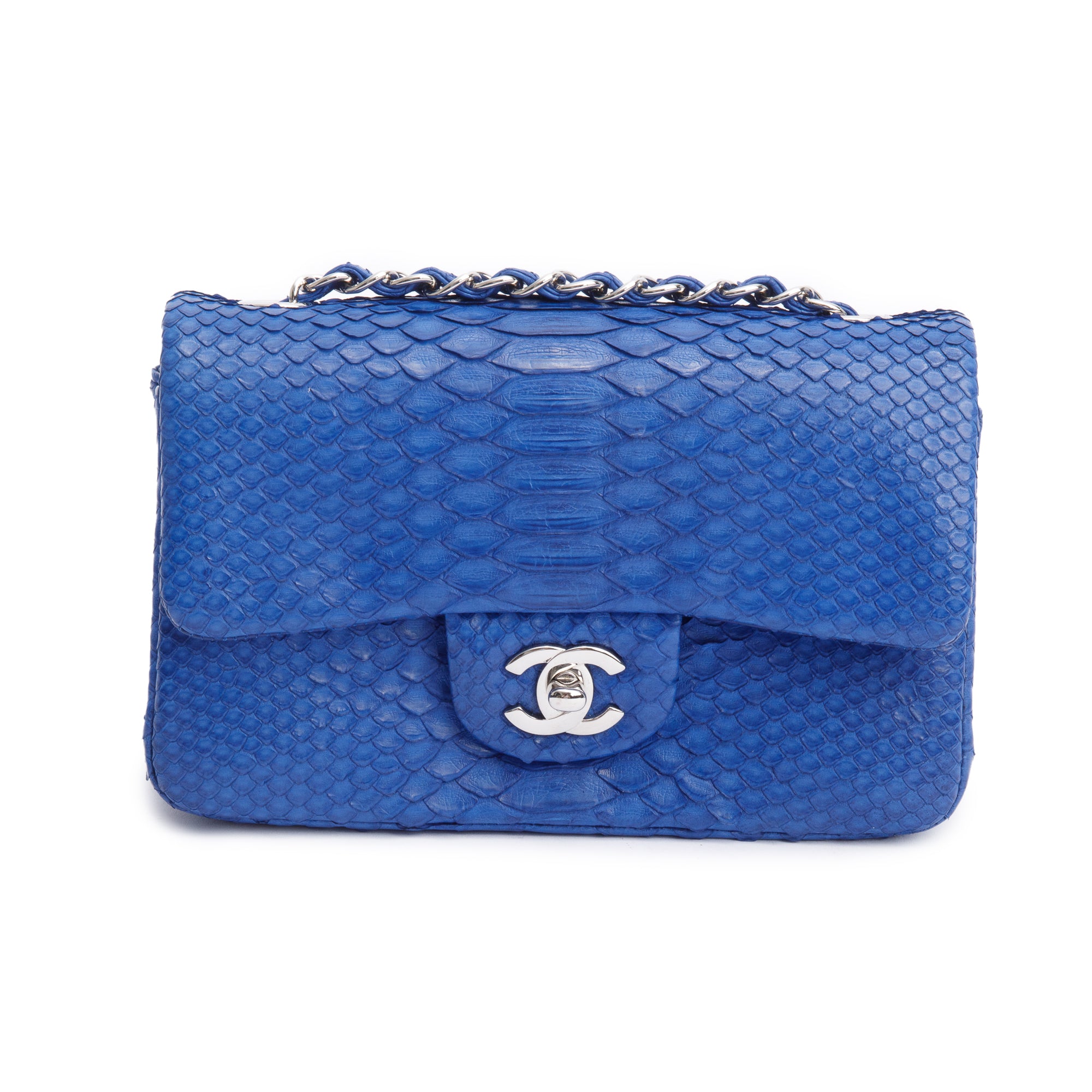 Chanel Blue Python Classic Mini Rectangular Flap Bag w/ Box & Authenticity Card