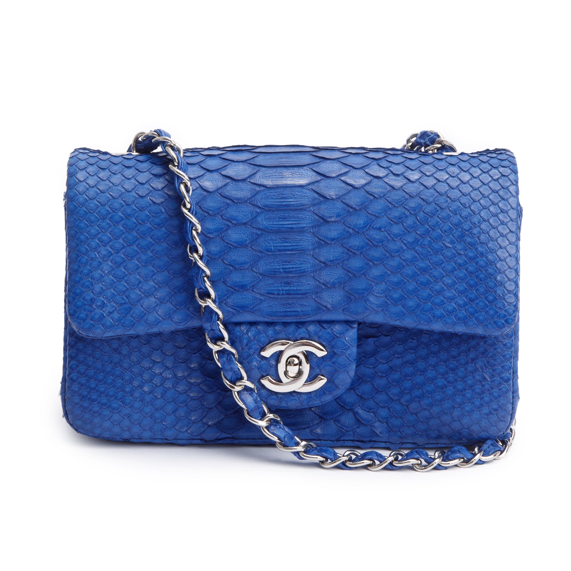 Chanel Blue Python Classic Mini Rectangular Flap Bag w/ Box & Authenticity Card