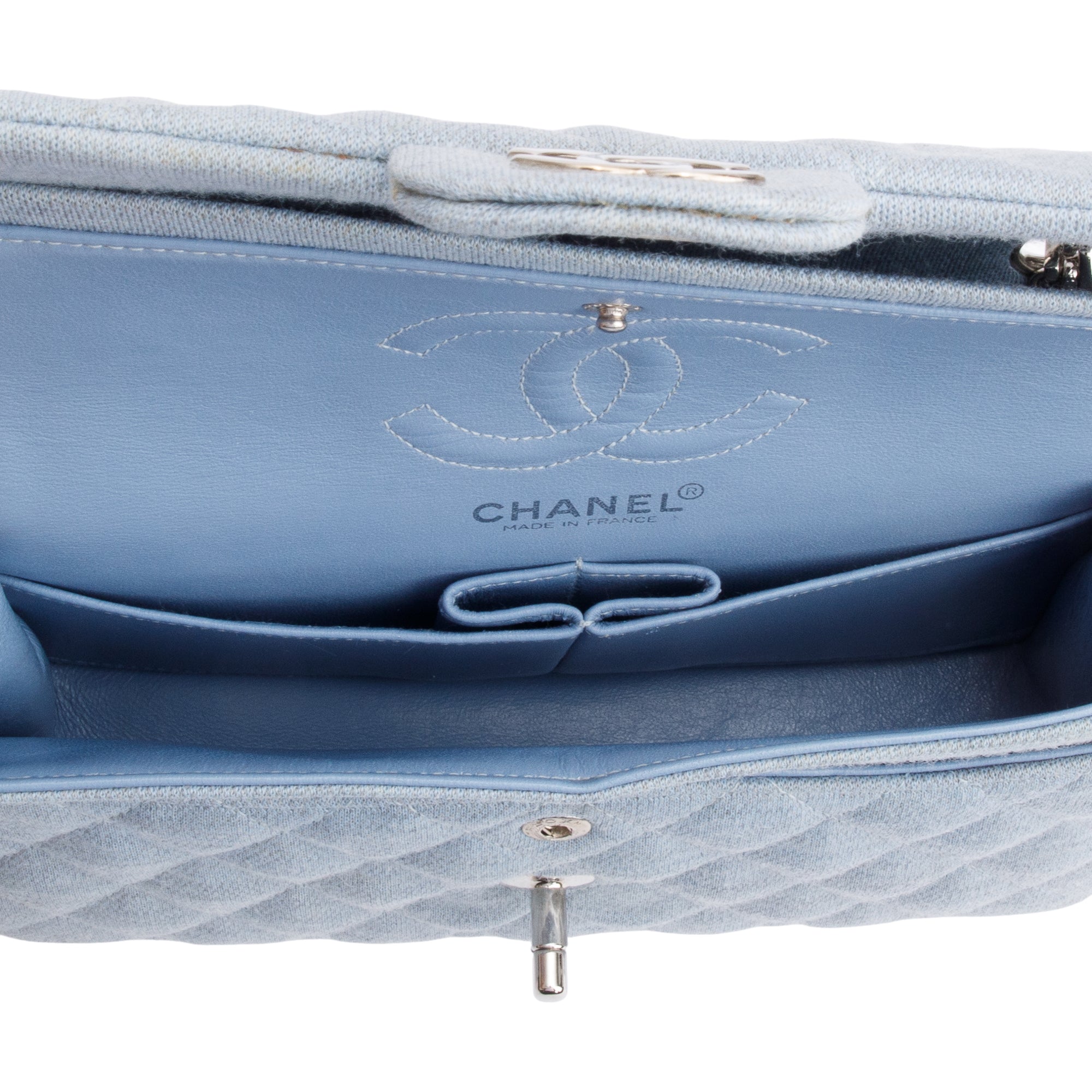 Chanel Blue Quilted Jersey Small Double Flap Bag