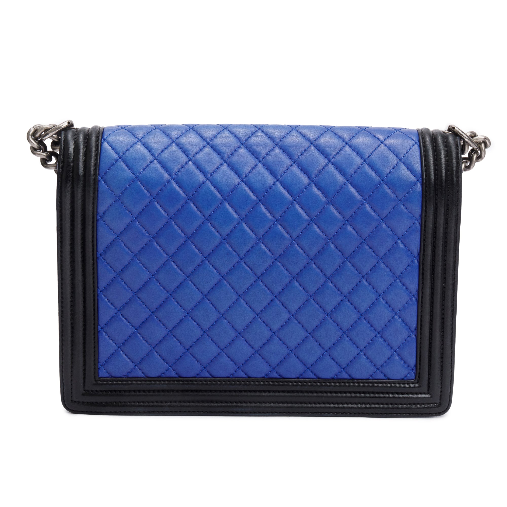 Chanel Blue/Black Quilted Lambskin Leather XL Boy Bag