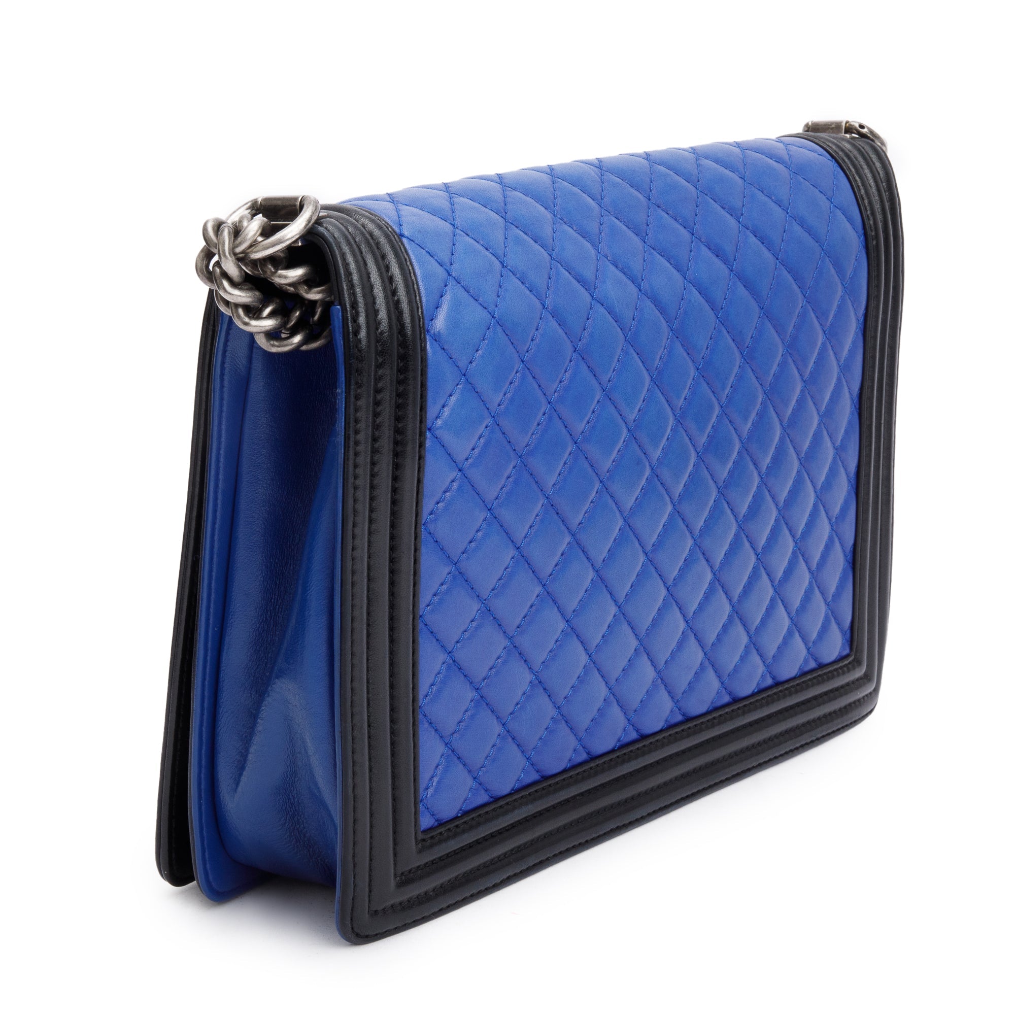 Chanel Blue/Black Quilted Lambskin Leather XL Boy Bag