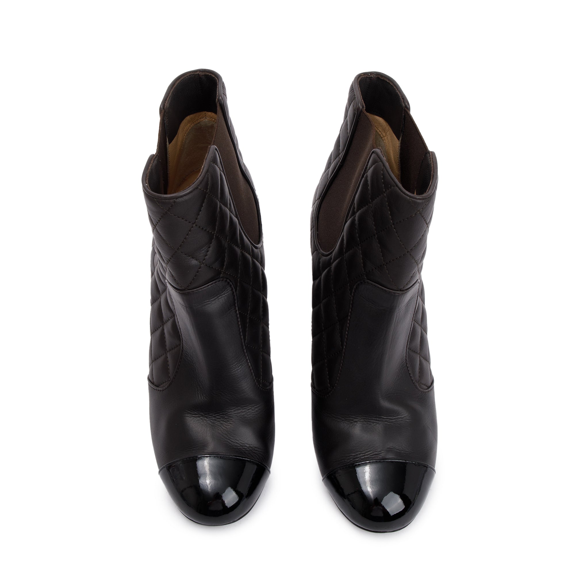 Chanel Brown Quilted Leather Interlocking CC Logo Chelsea Boots, Size 38.5