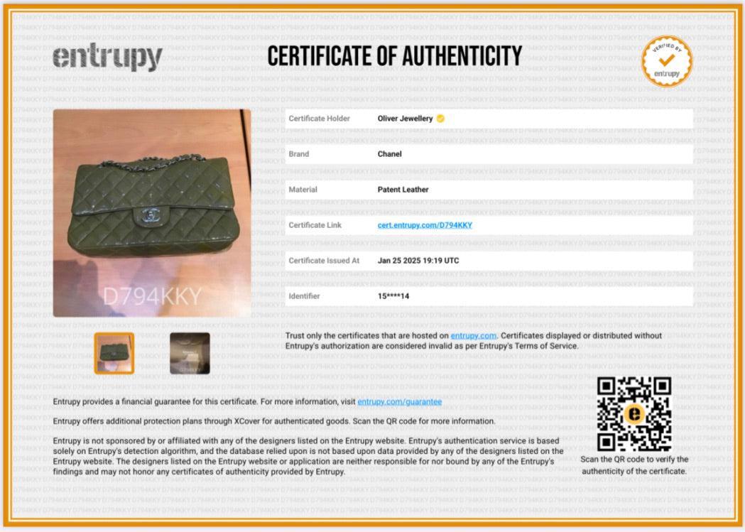 Chanel Brown Quilted Patent Leather Classic Medium Double Flap Bag