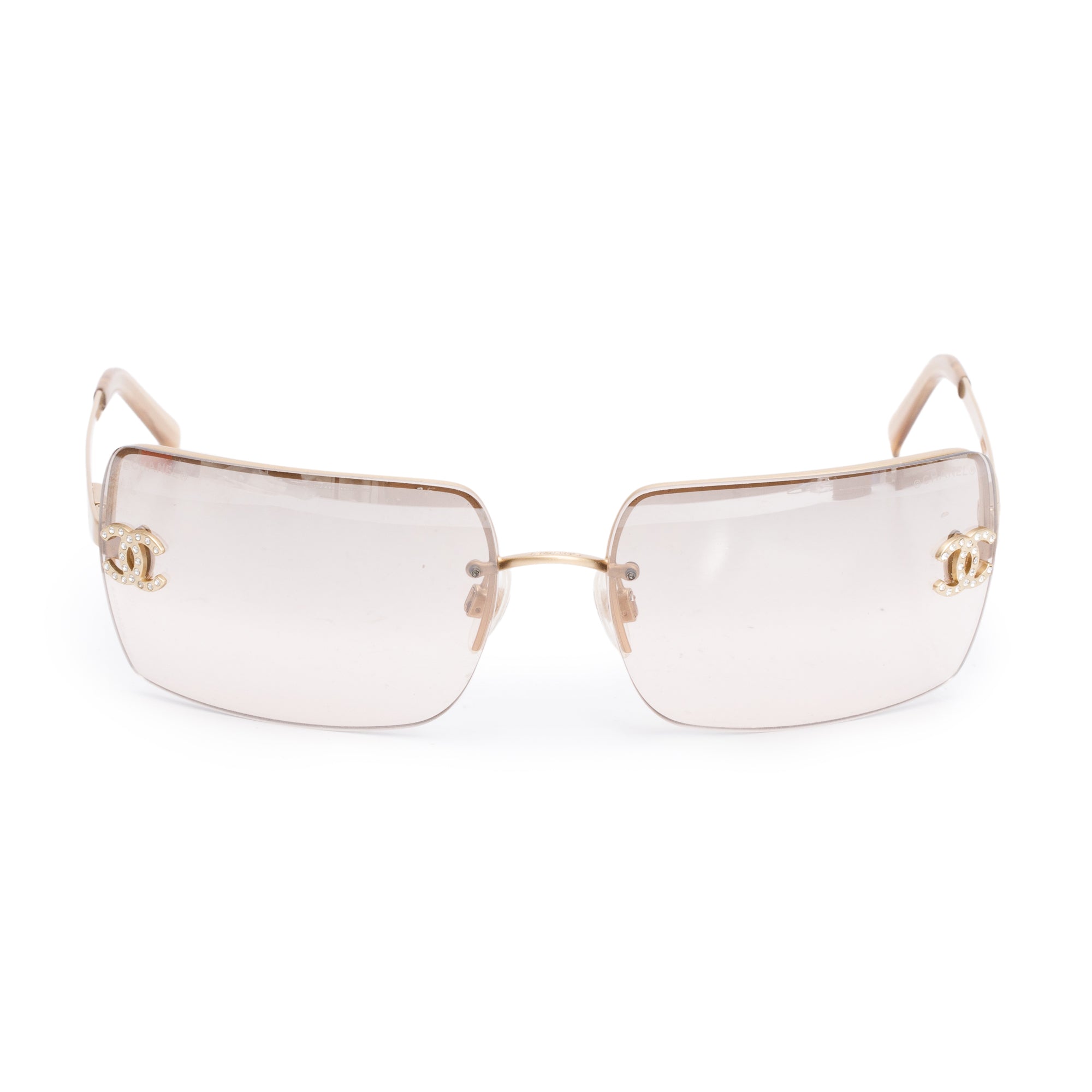 Chanel Brushed Gold-Tone Metal Frameless CC Logo Sunglasses 4092-B