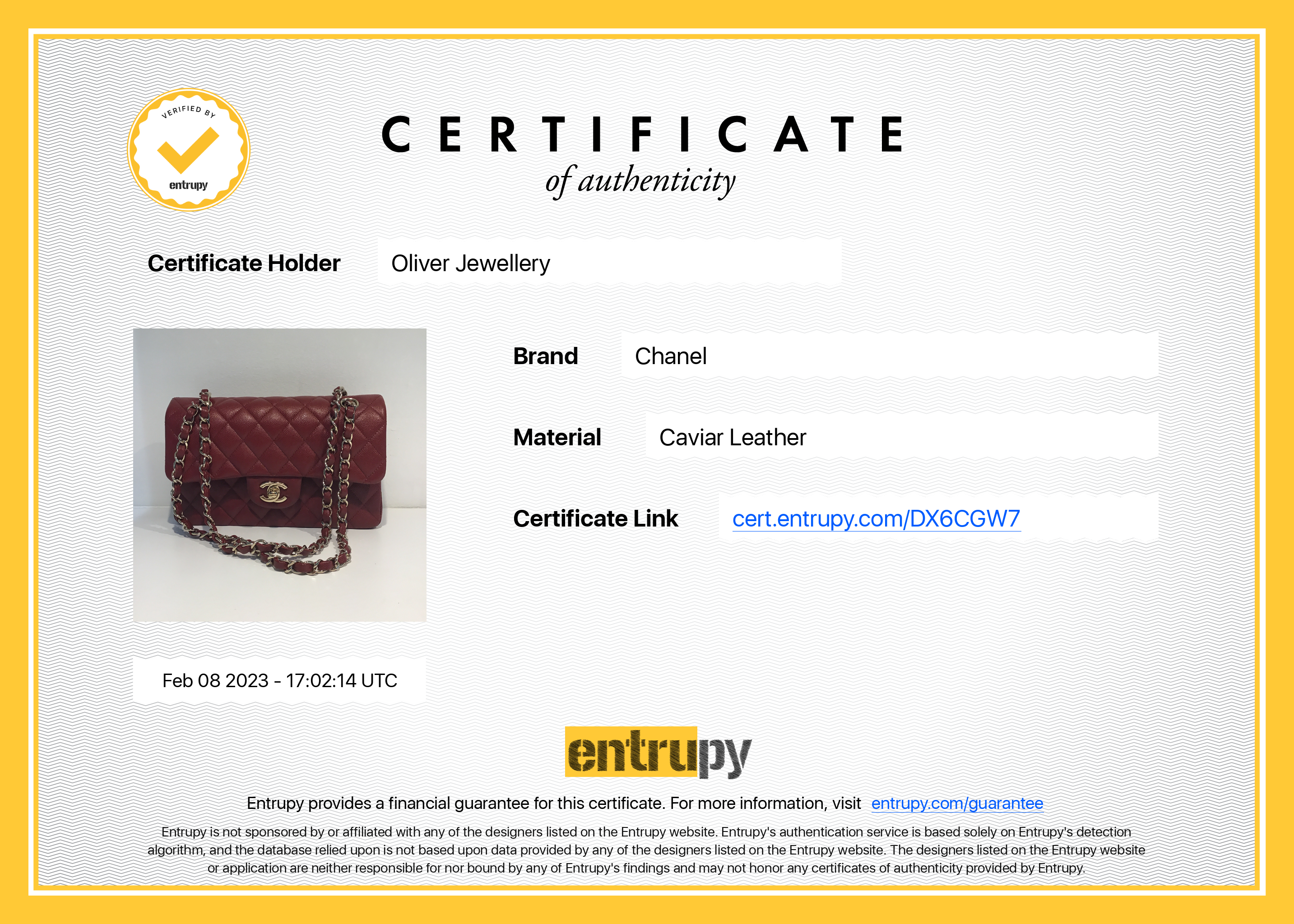 Chanel Burgundy Caviar Small Classic Double Flap Bag w/ Box & Authenticity Card