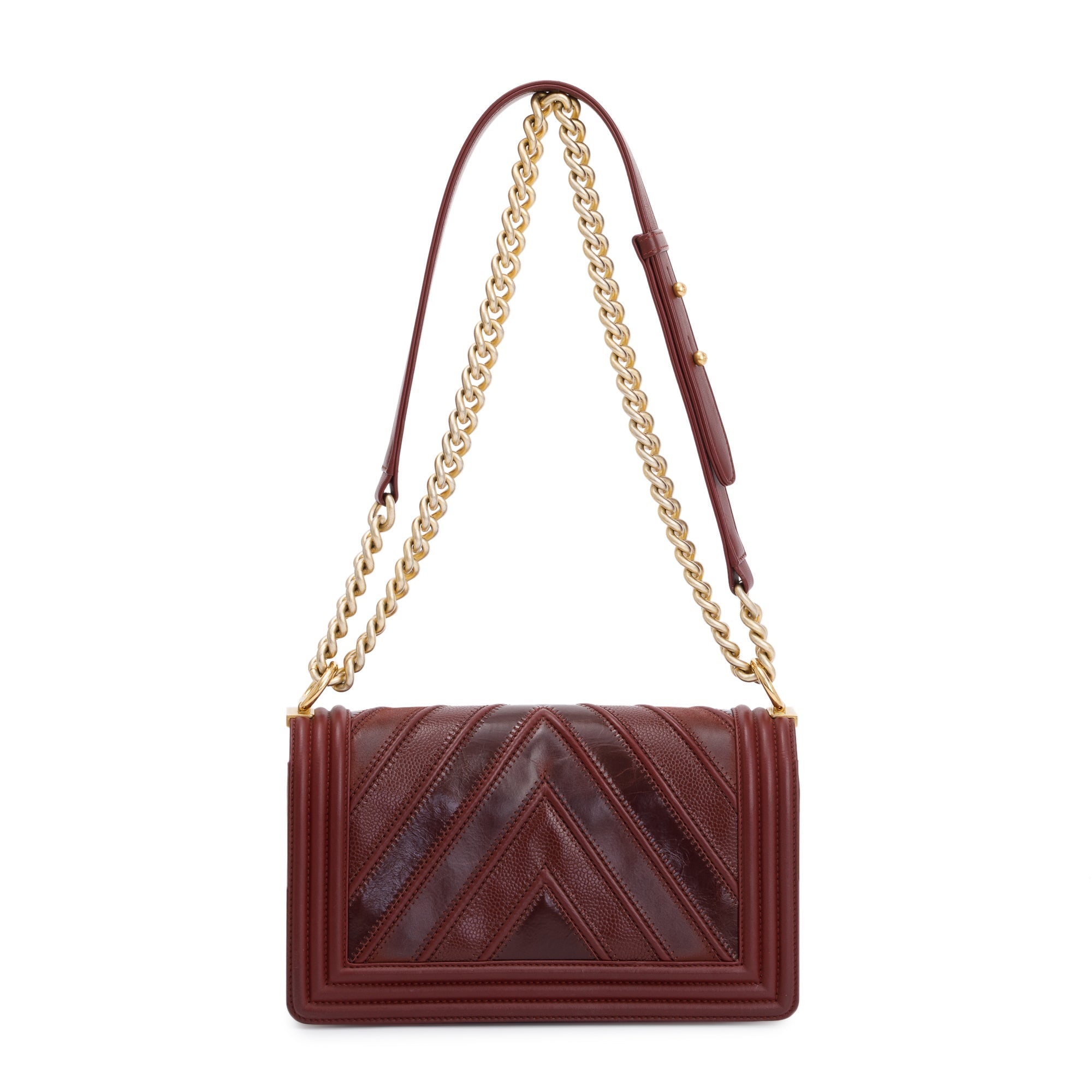 Chanel Burgundy Chevron Leather Medium Mix Boy Bag w/ Box, Receipt & Authenticity Card