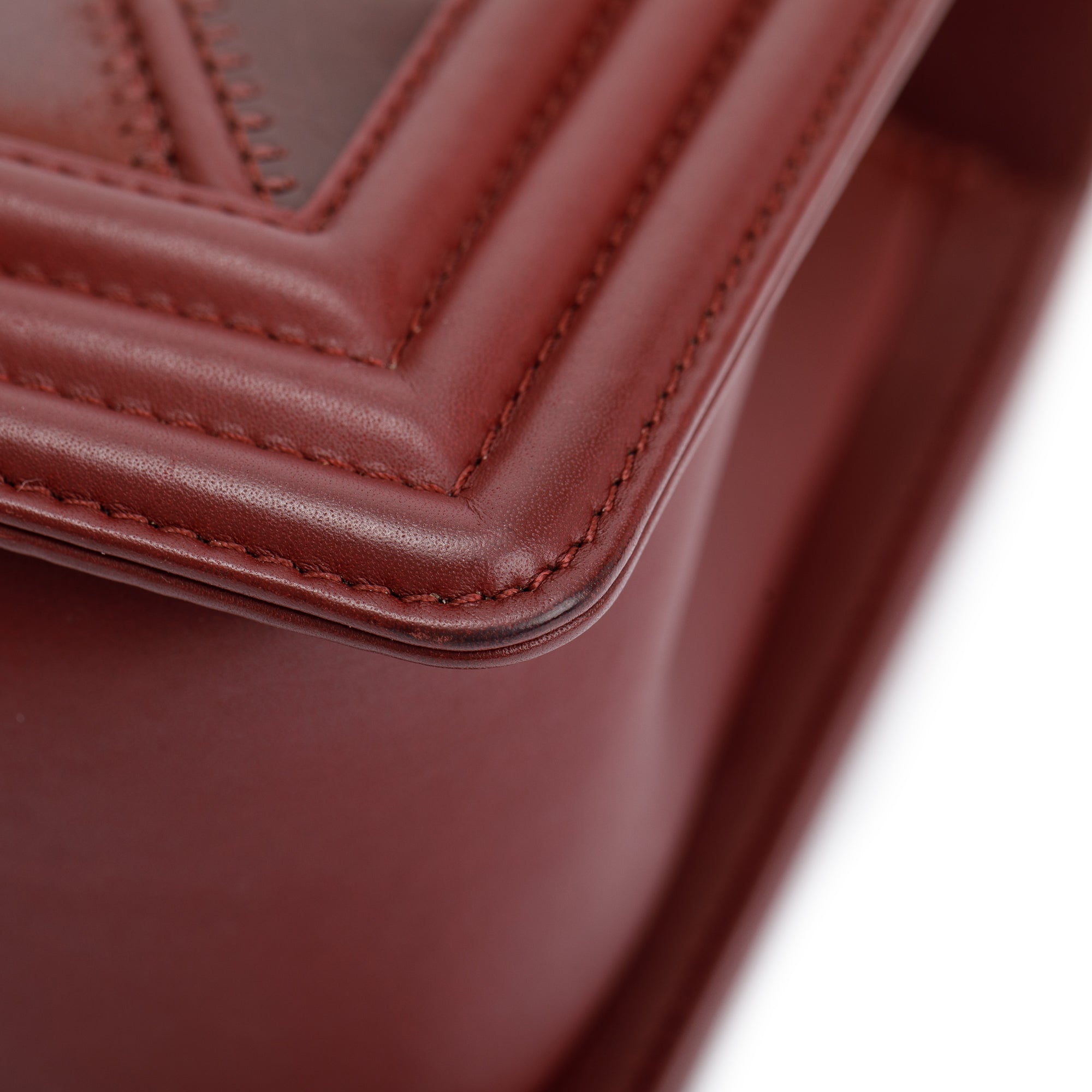 Chanel Burgundy Chevron Leather Medium Mix Boy Bag w/ Box, Receipt & Authenticity Card