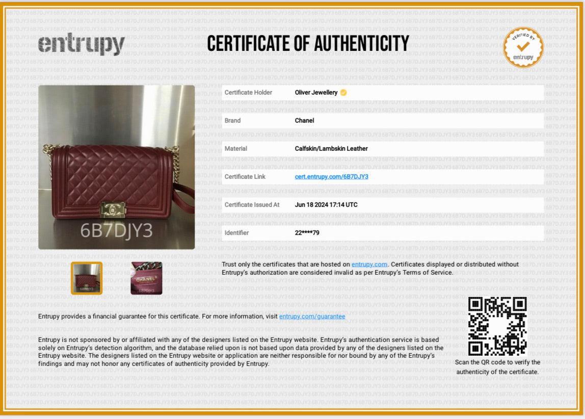 Chanel Burgundy Quilted Lambskin Medium Boy Bag w/ Box & Authenticity Card
