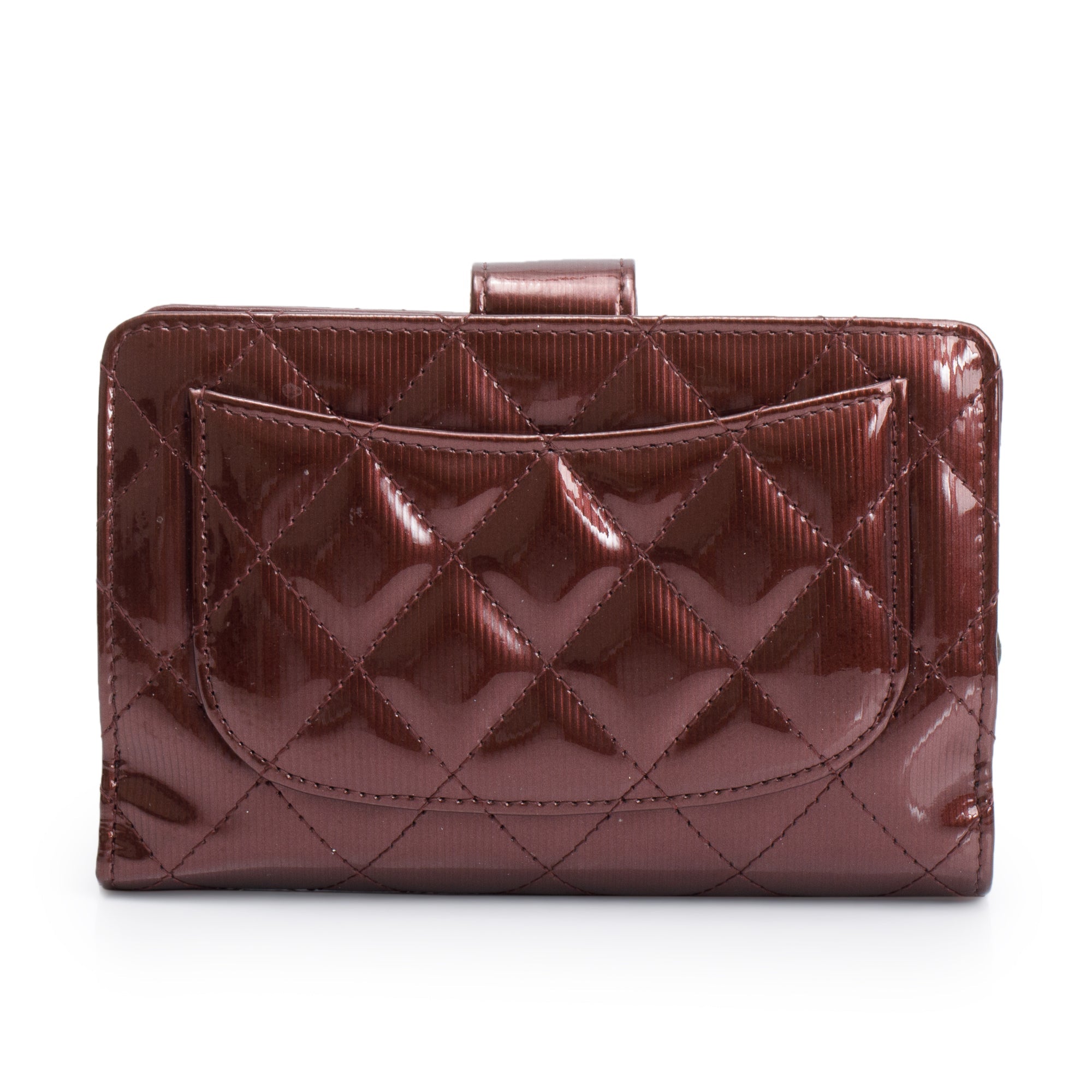 Chanel Burgundy Quilted Patent Leather French Purse Wallet