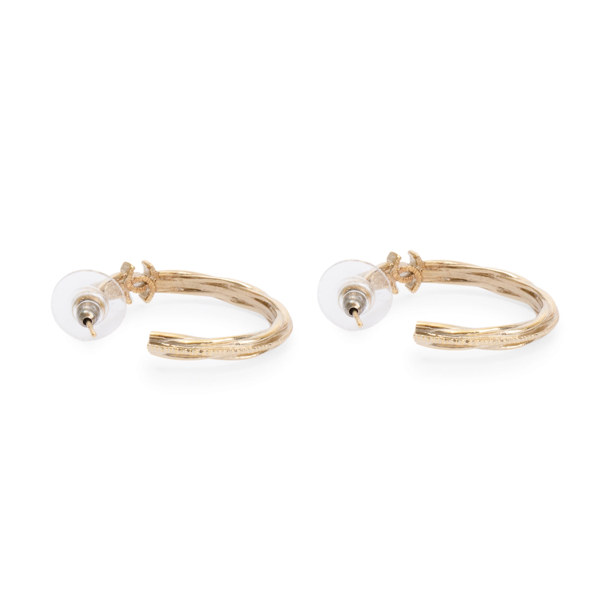 Chanel CC Textured Hoop Earrings w/ Box