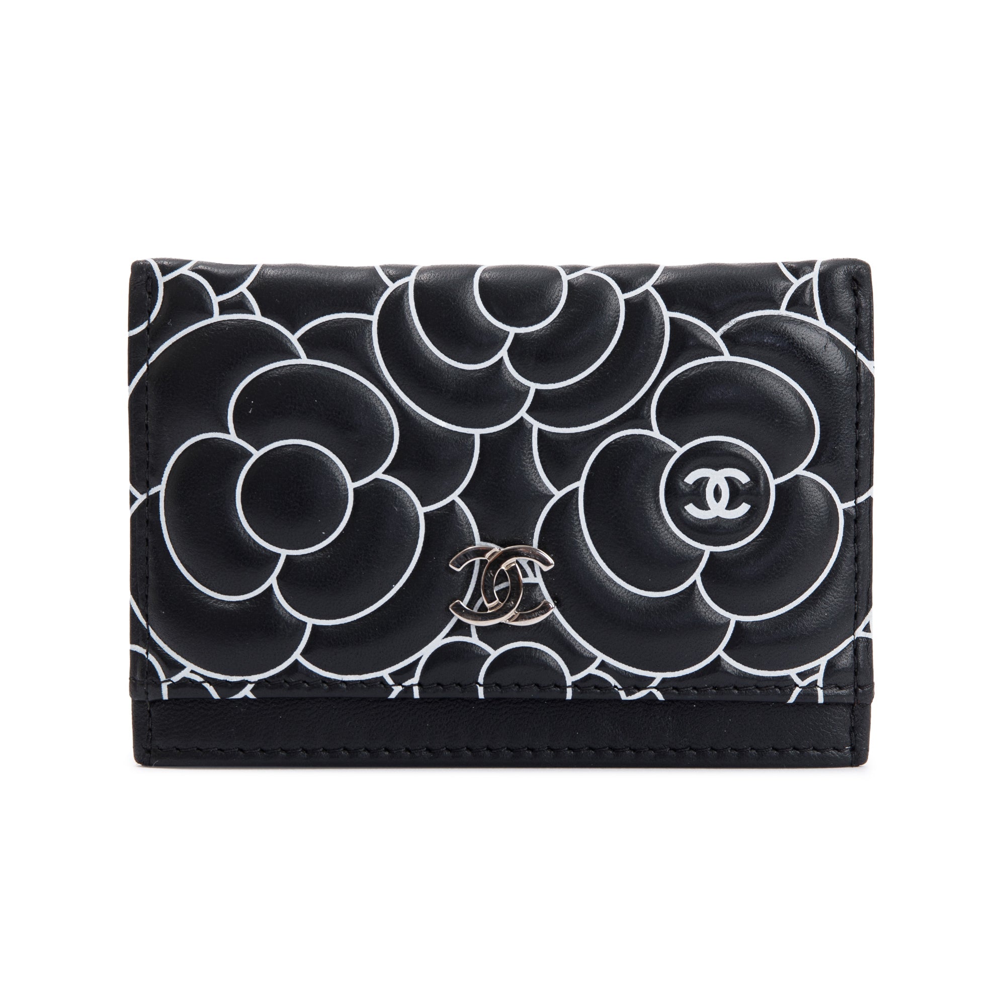 Chanel Camellia Embossed Lambskin Card Holder w/ Box