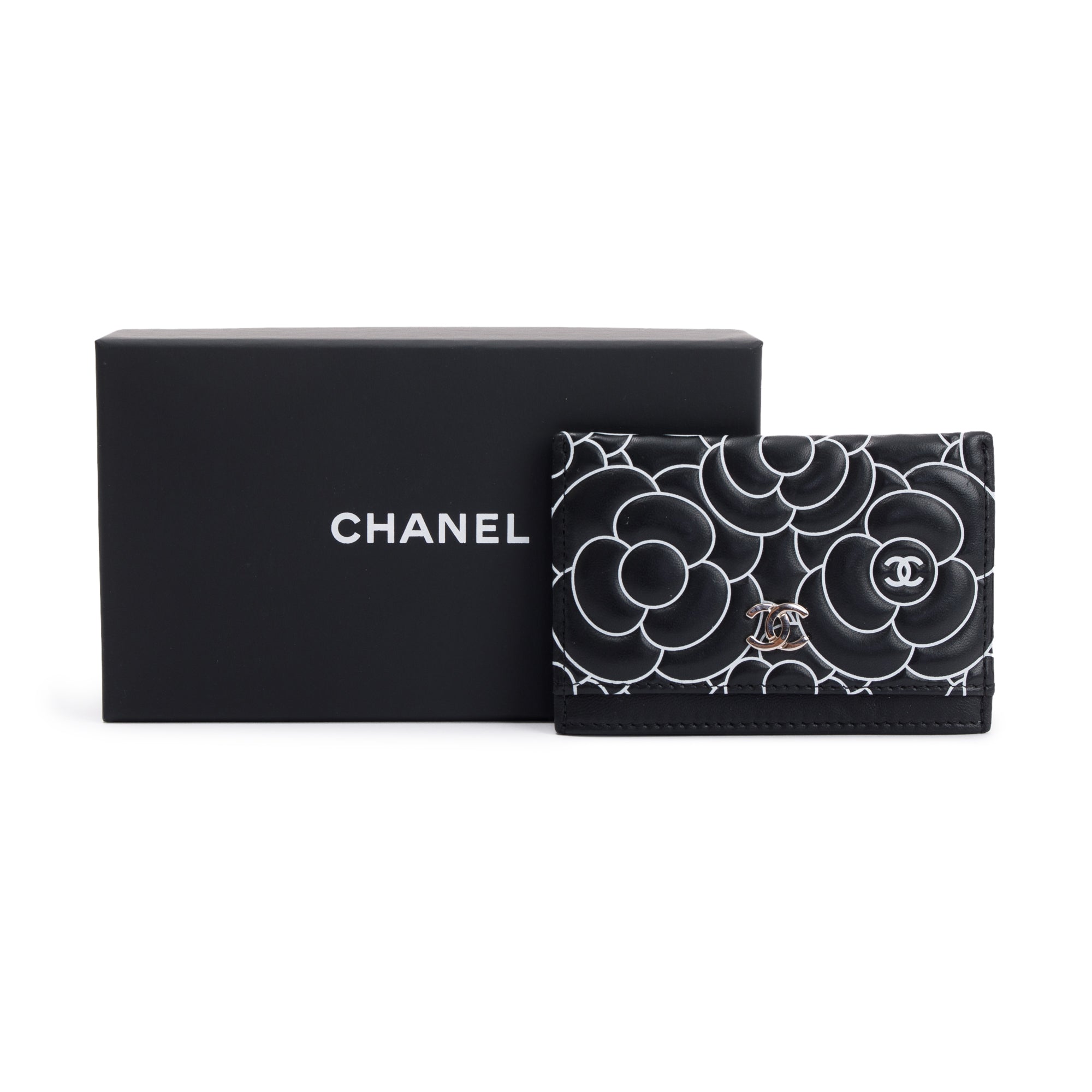 Chanel Camellia Embossed Lambskin Card Holder w/ Box