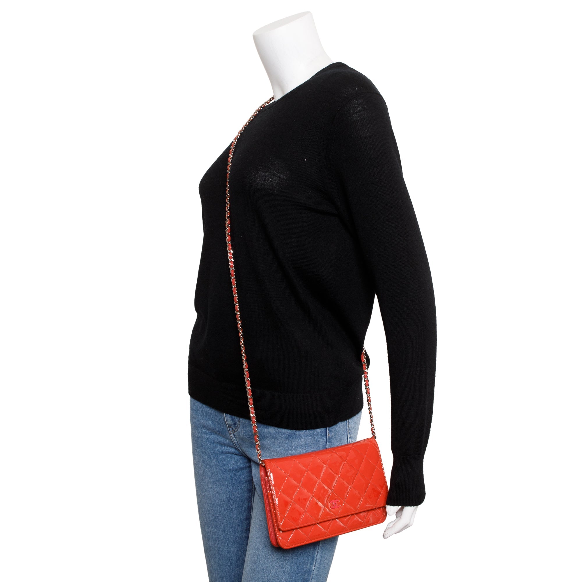 Chanel Coral Patent Leather Classic Wallet on Chain