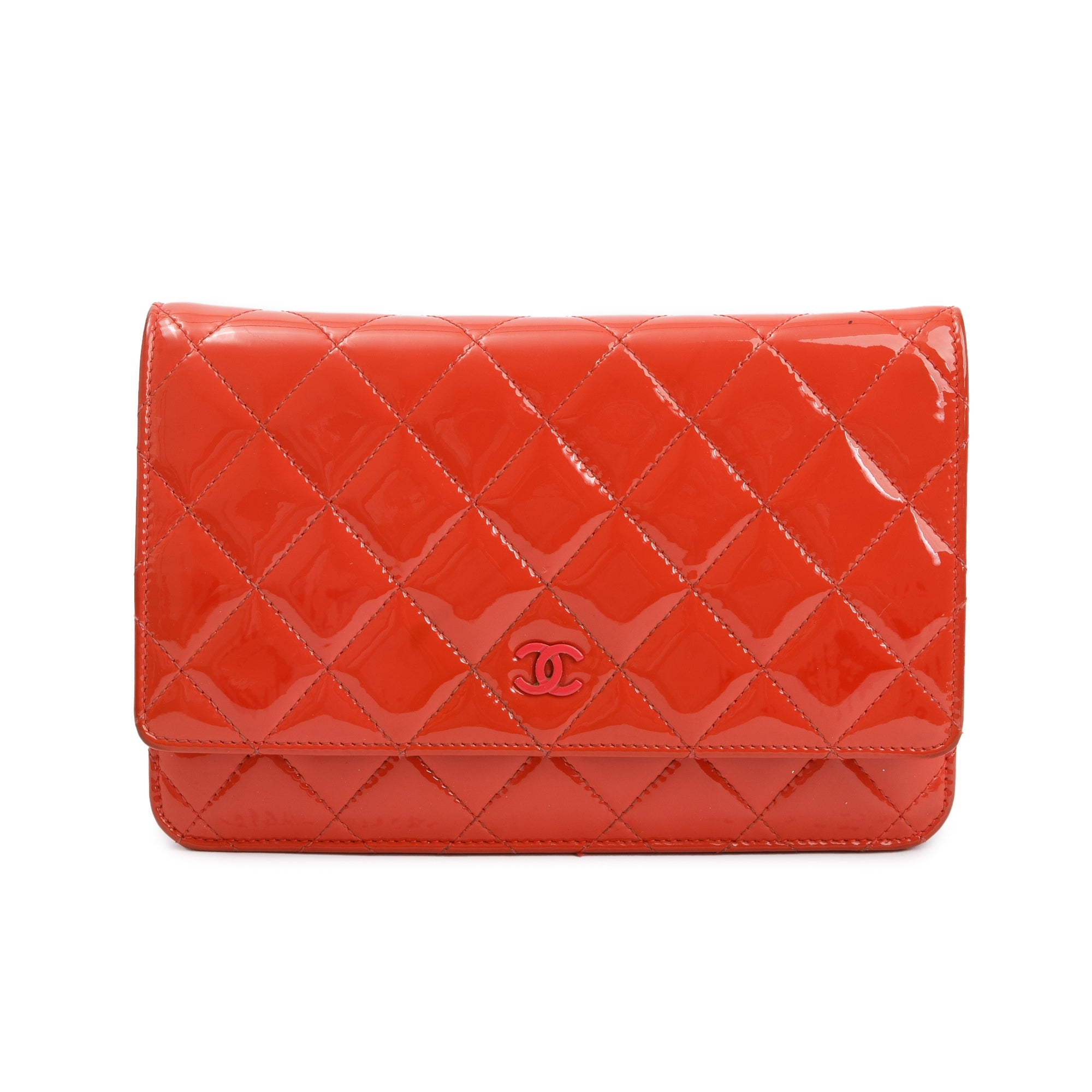 Chanel Coral Patent Leather Classic Wallet on Chain