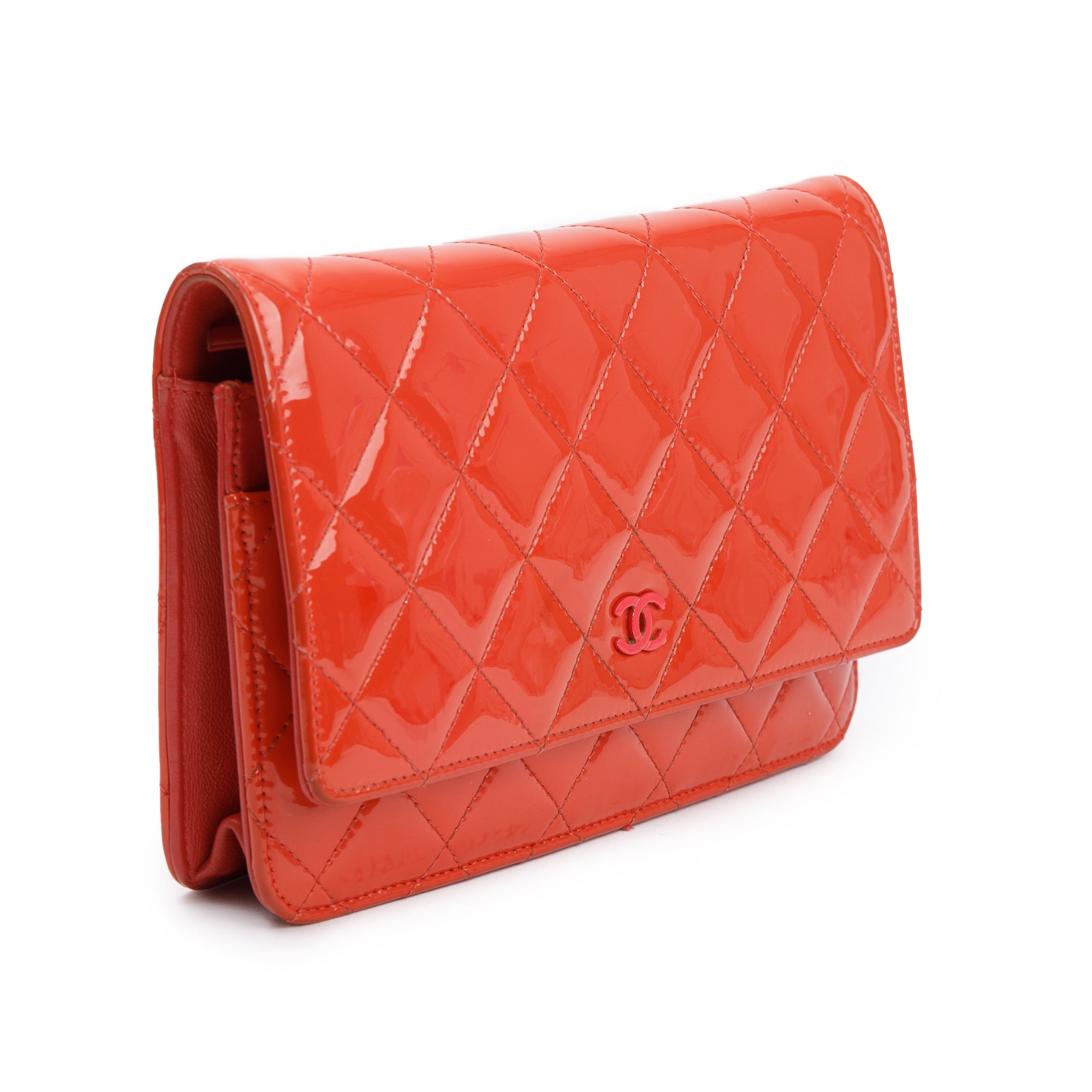 Chanel Coral Patent Leather Classic Wallet on Chain