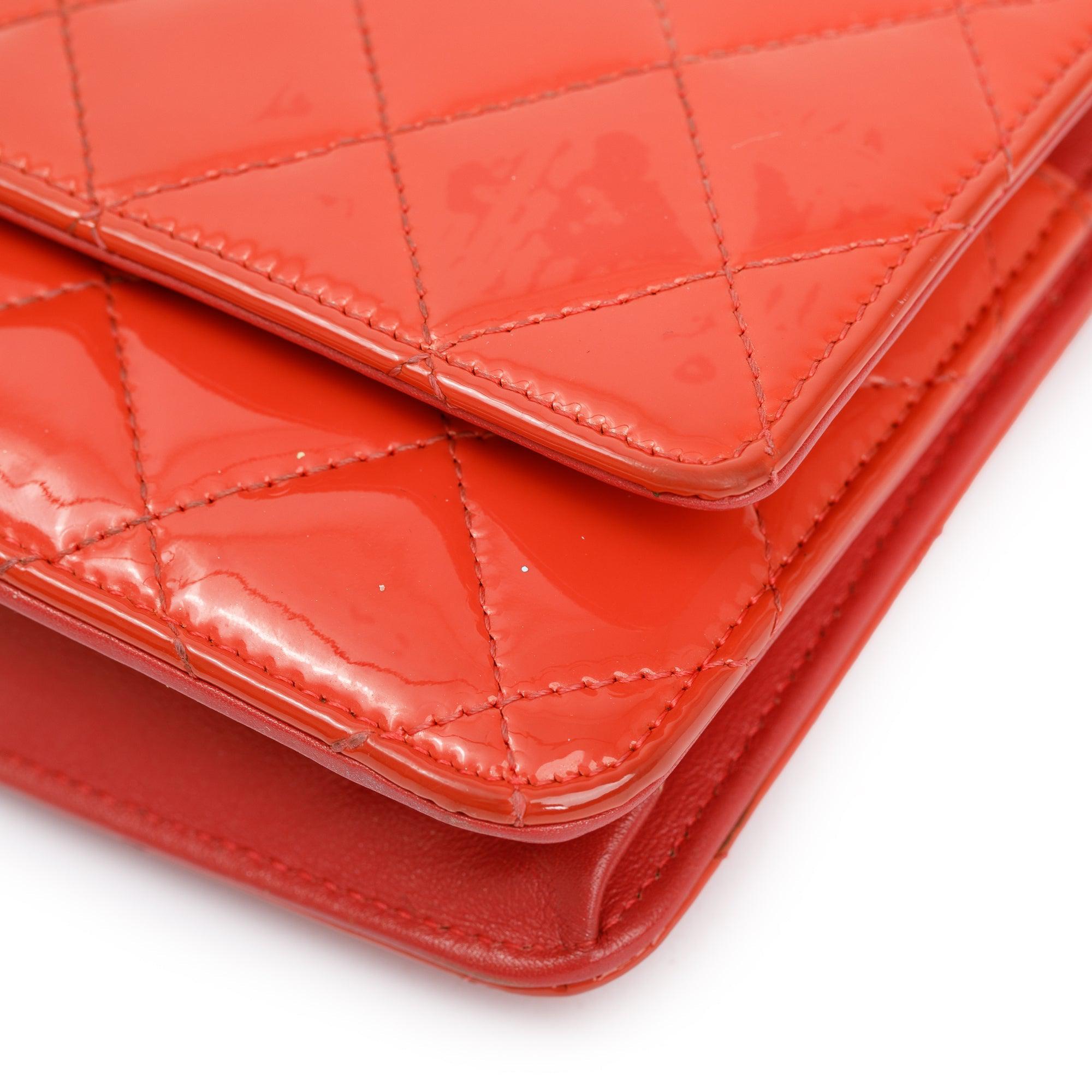 Chanel Coral Patent Leather Classic Wallet on Chain