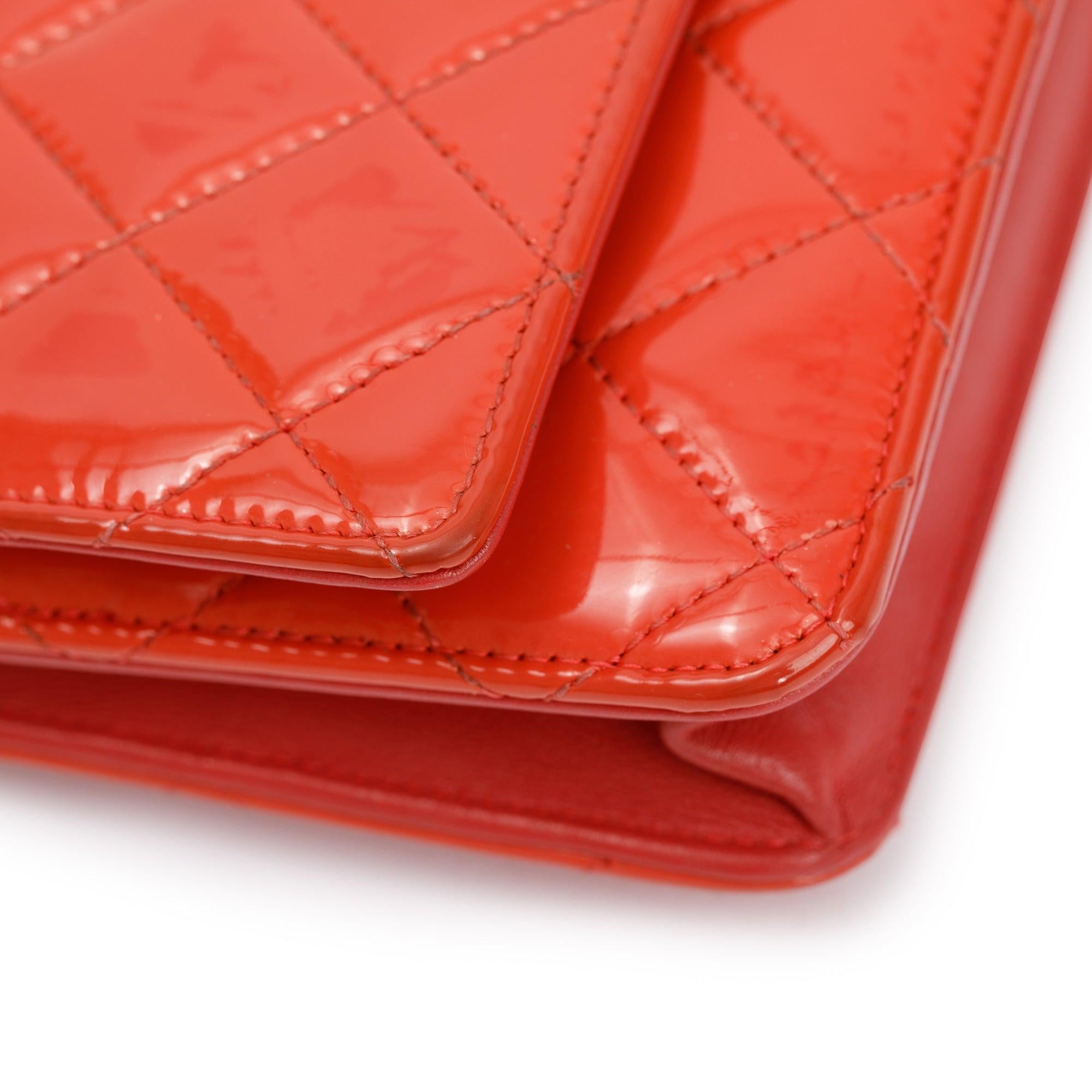 Chanel Coral Patent Leather Classic Wallet on Chain