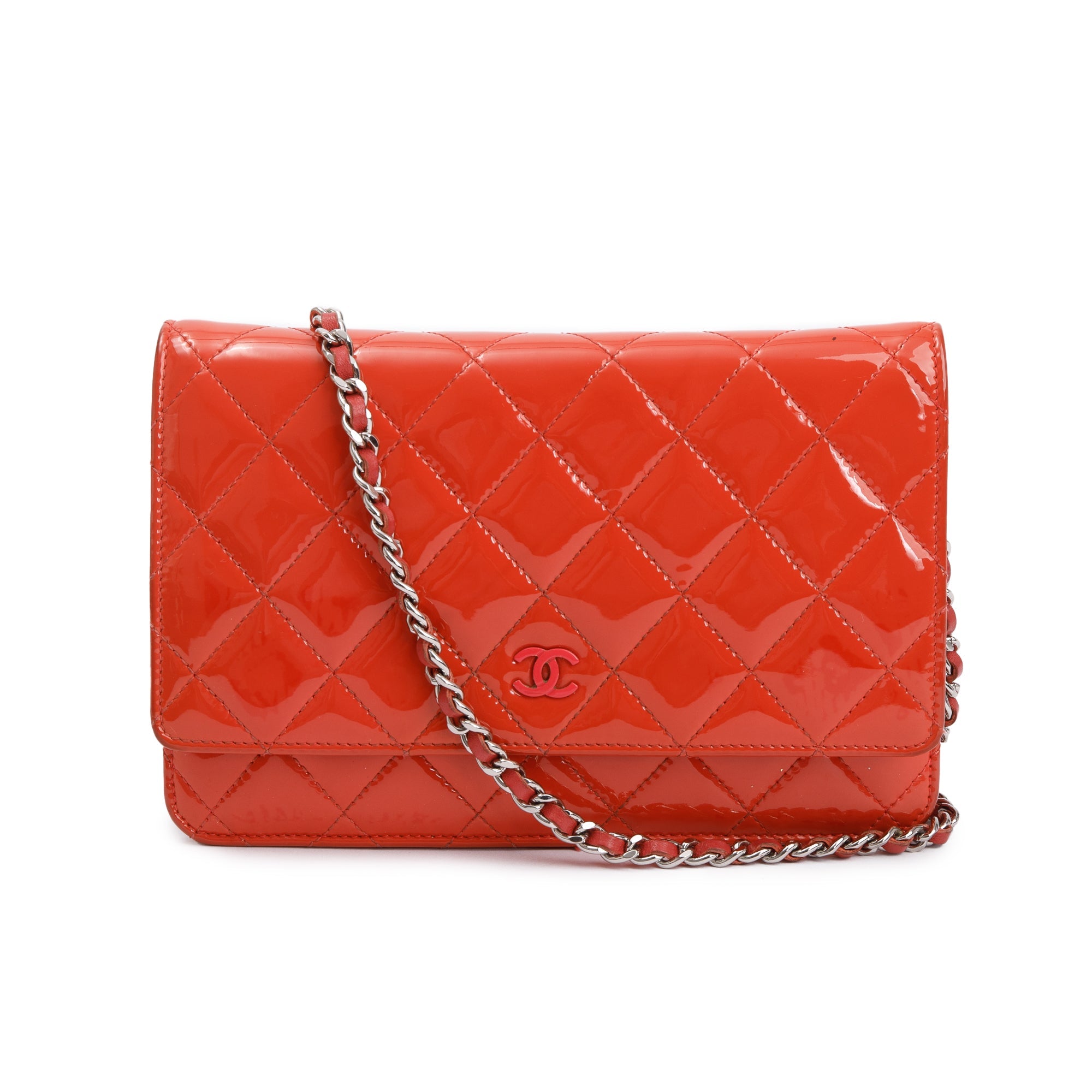 Chanel Coral Patent Leather Classic Wallet on Chain