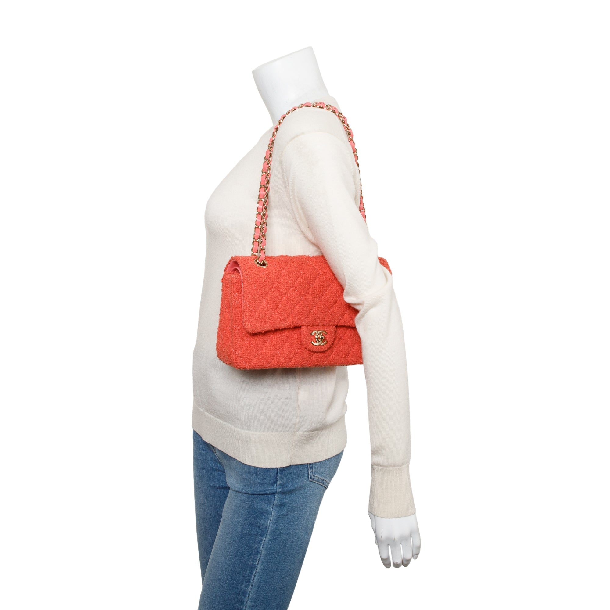 Chanel Coral Tweed Classic Medium Double Flap Bag