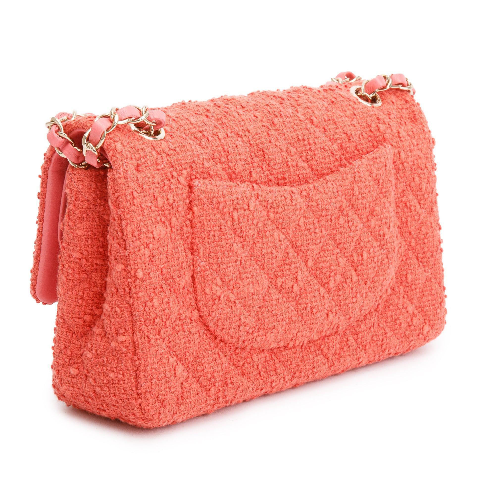 Chanel Coral Tweed Classic Medium Double Flap Bag