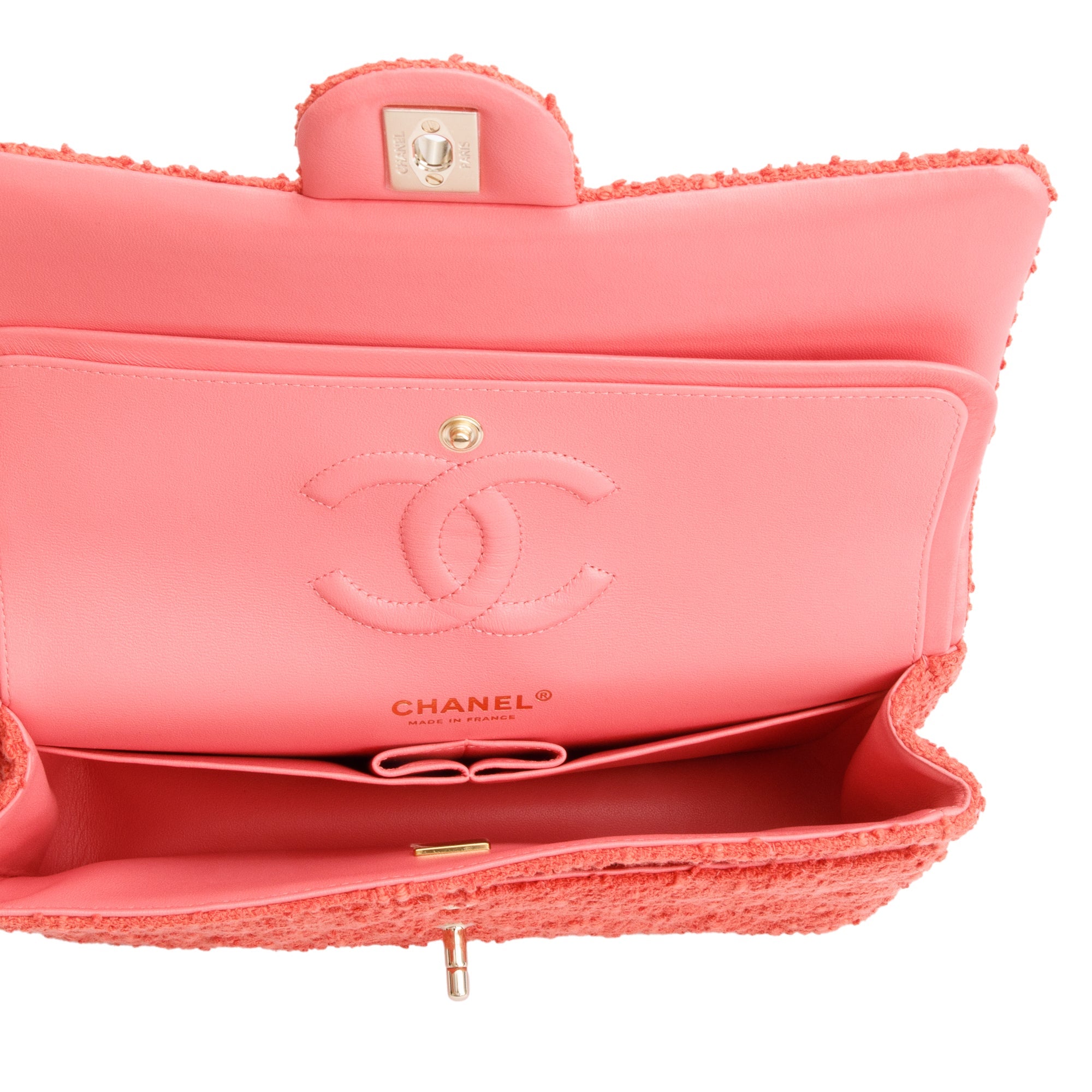 Chanel Coral Tweed Classic Medium Double Flap Bag