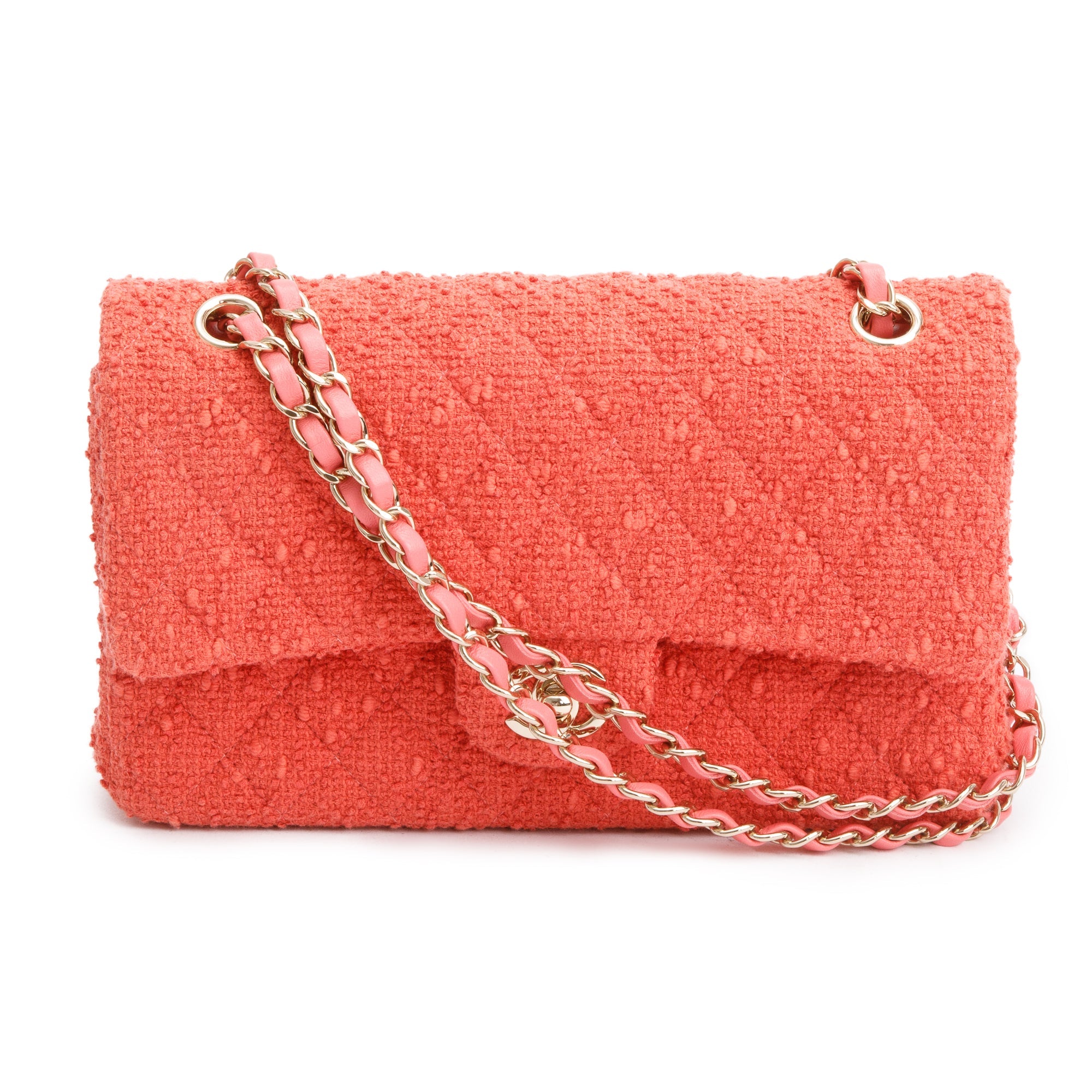 Chanel Coral Tweed Classic Medium Double Flap Bag