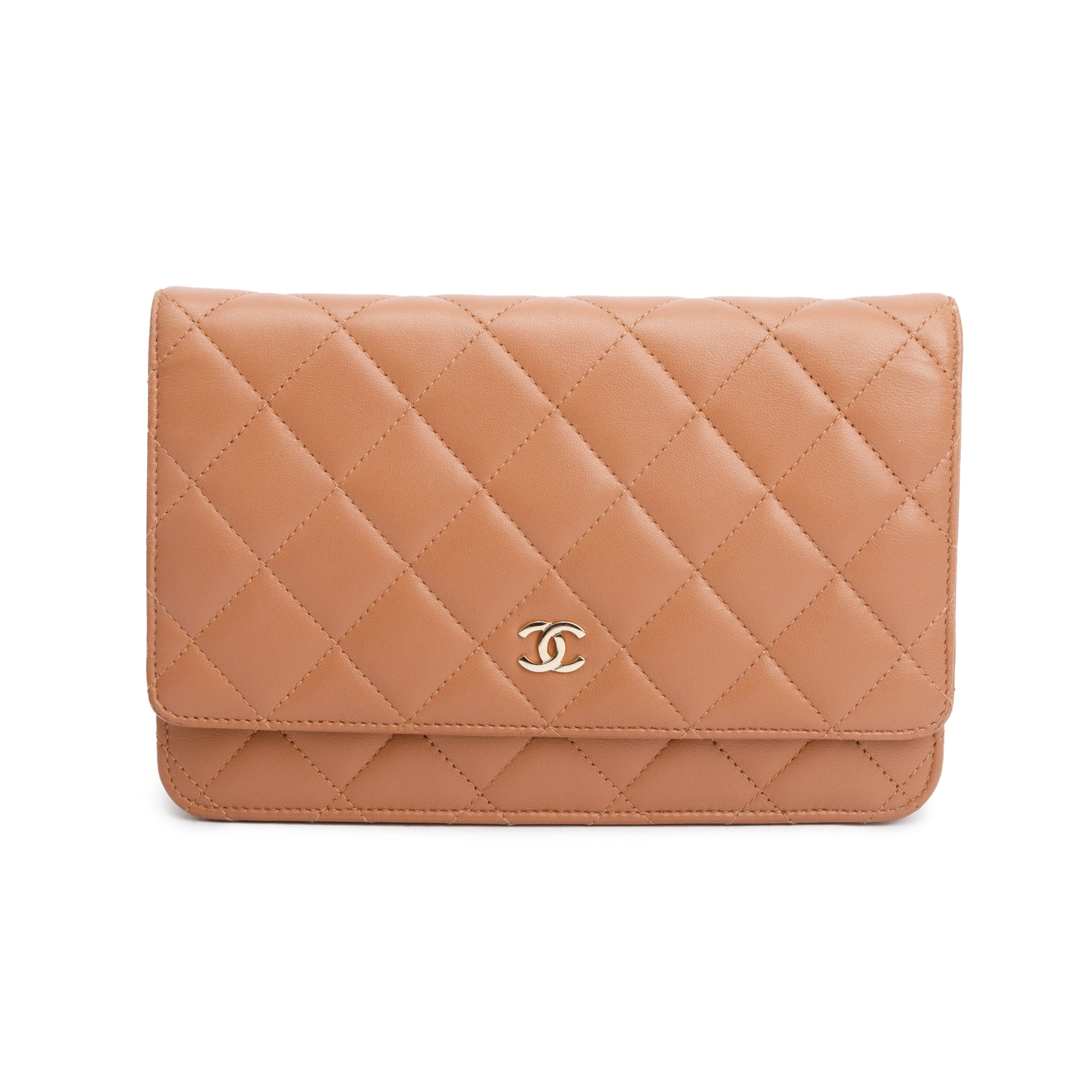 Chanel Dark Beige Quilted Lambskin Leather Classic Wallet on Chain