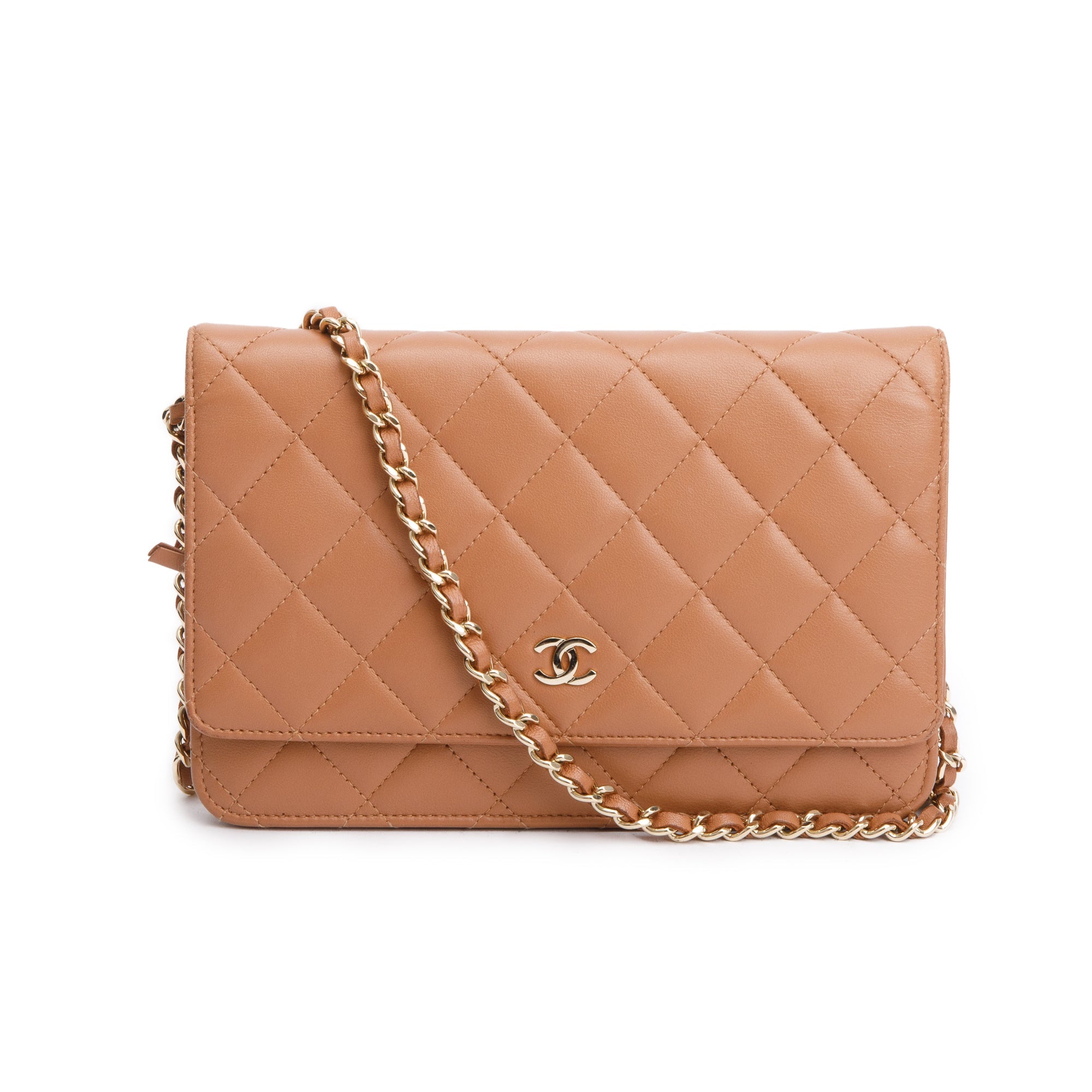 Chanel Dark Beige Quilted Lambskin Leather Classic Wallet on Chain