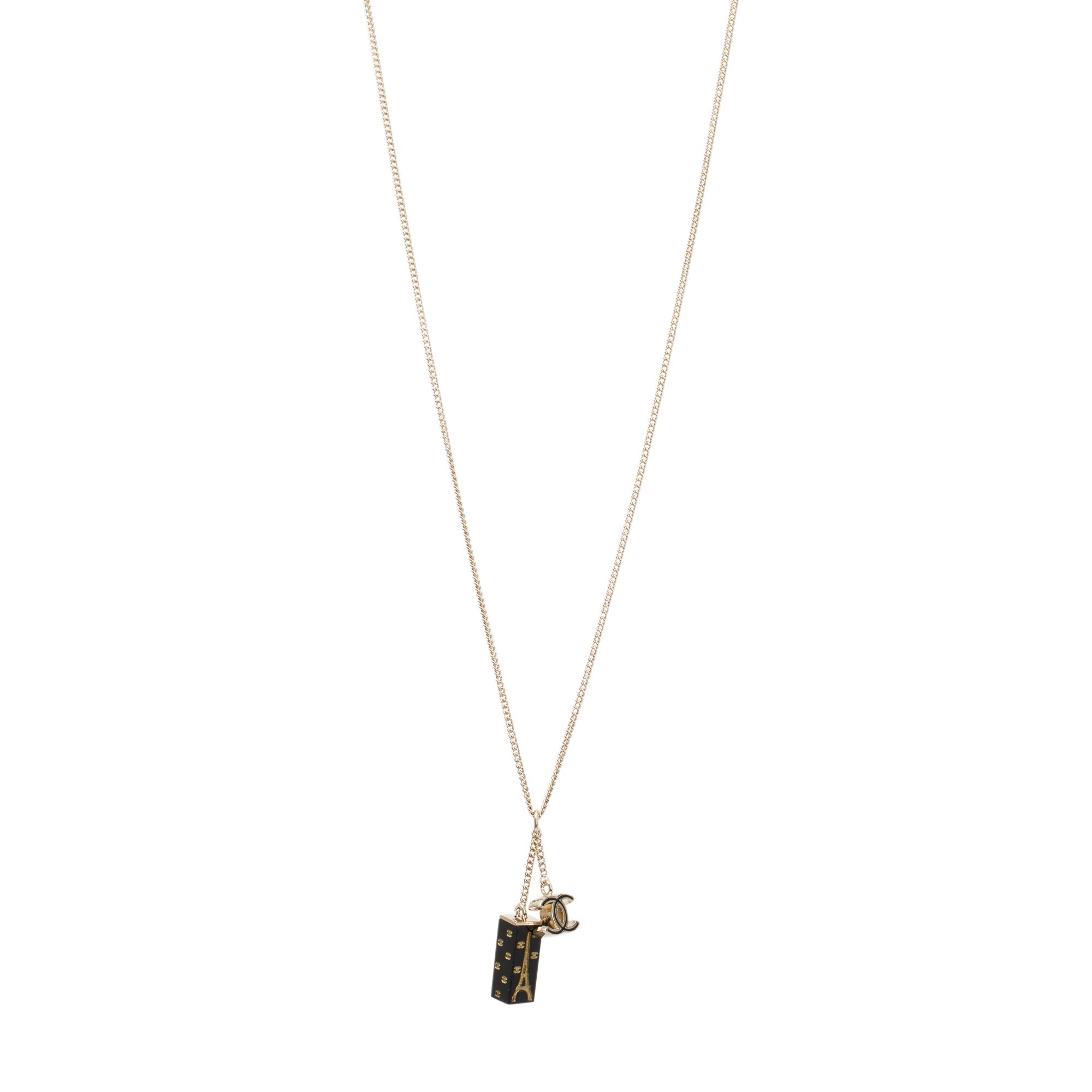 Chanel Enamel Eiffel Tower CC Logo Pendant Necklace