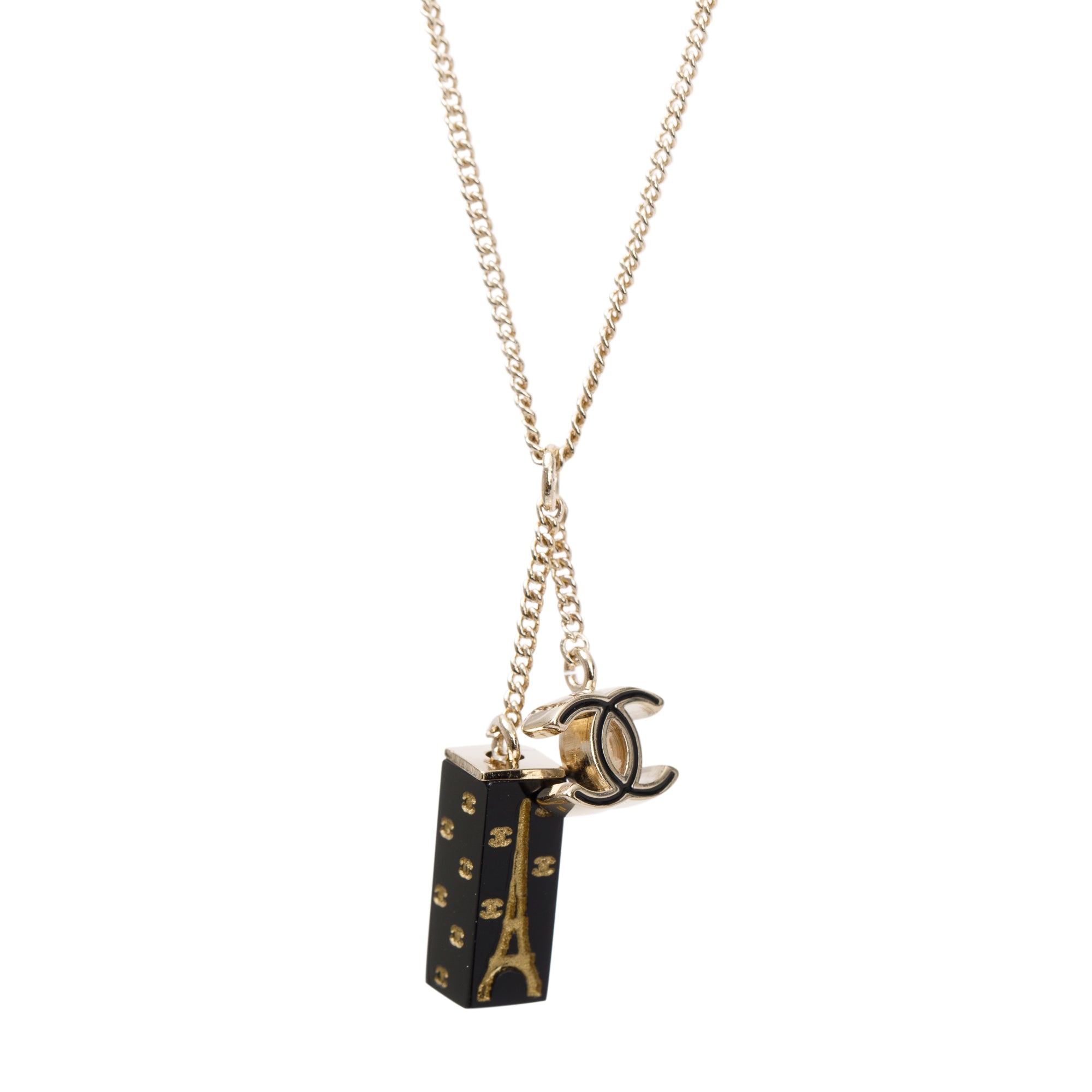 Chanel Enamel Eiffel Tower CC Logo Pendant Necklace
